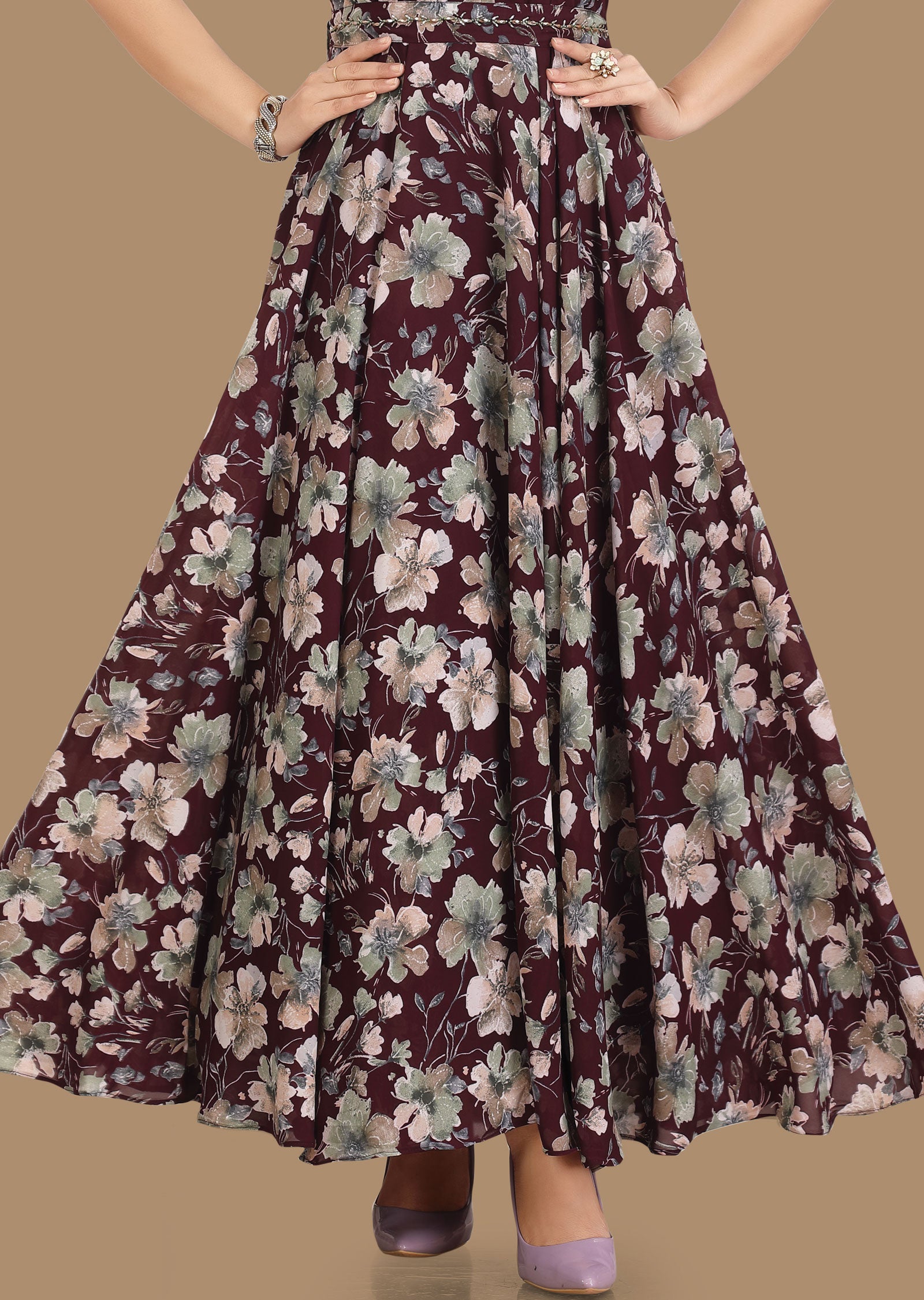 Wine Georgette Long Dress