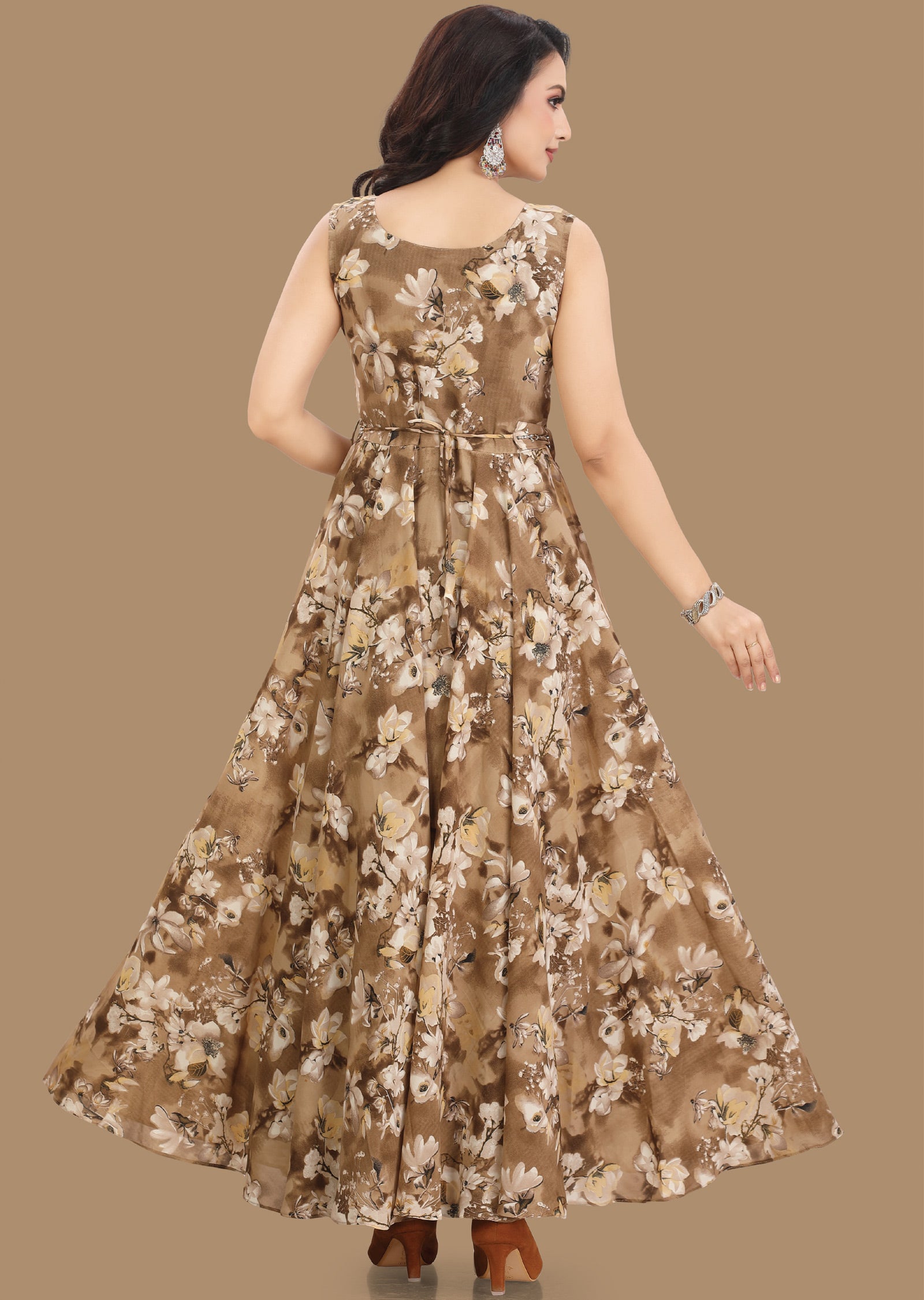 Brown Georgette Long Dress