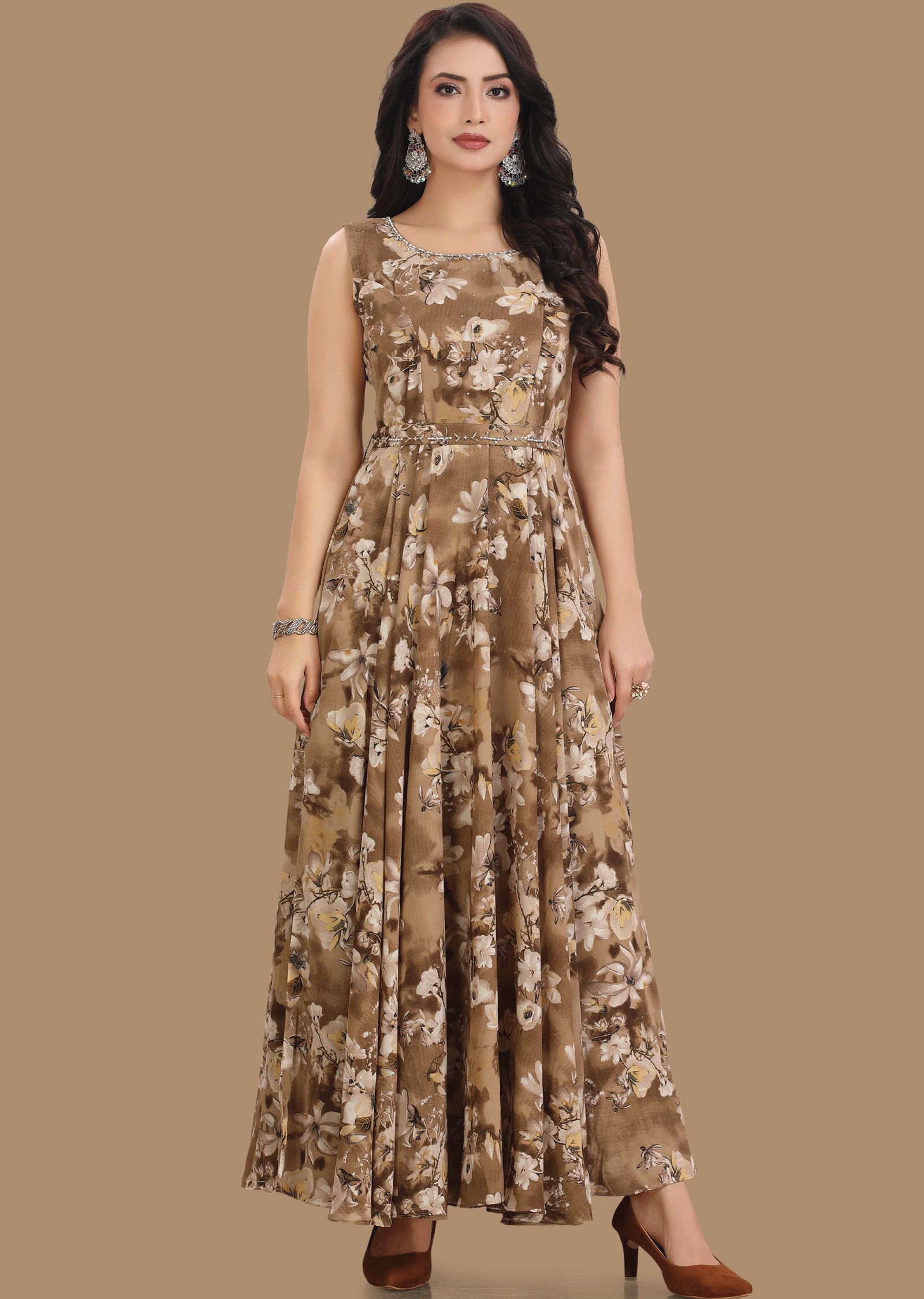 Brown Georgette Long Dress