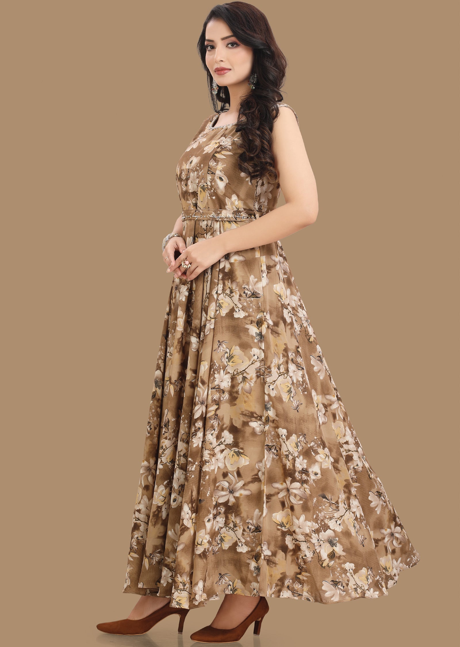 Brown Georgette Long Dress