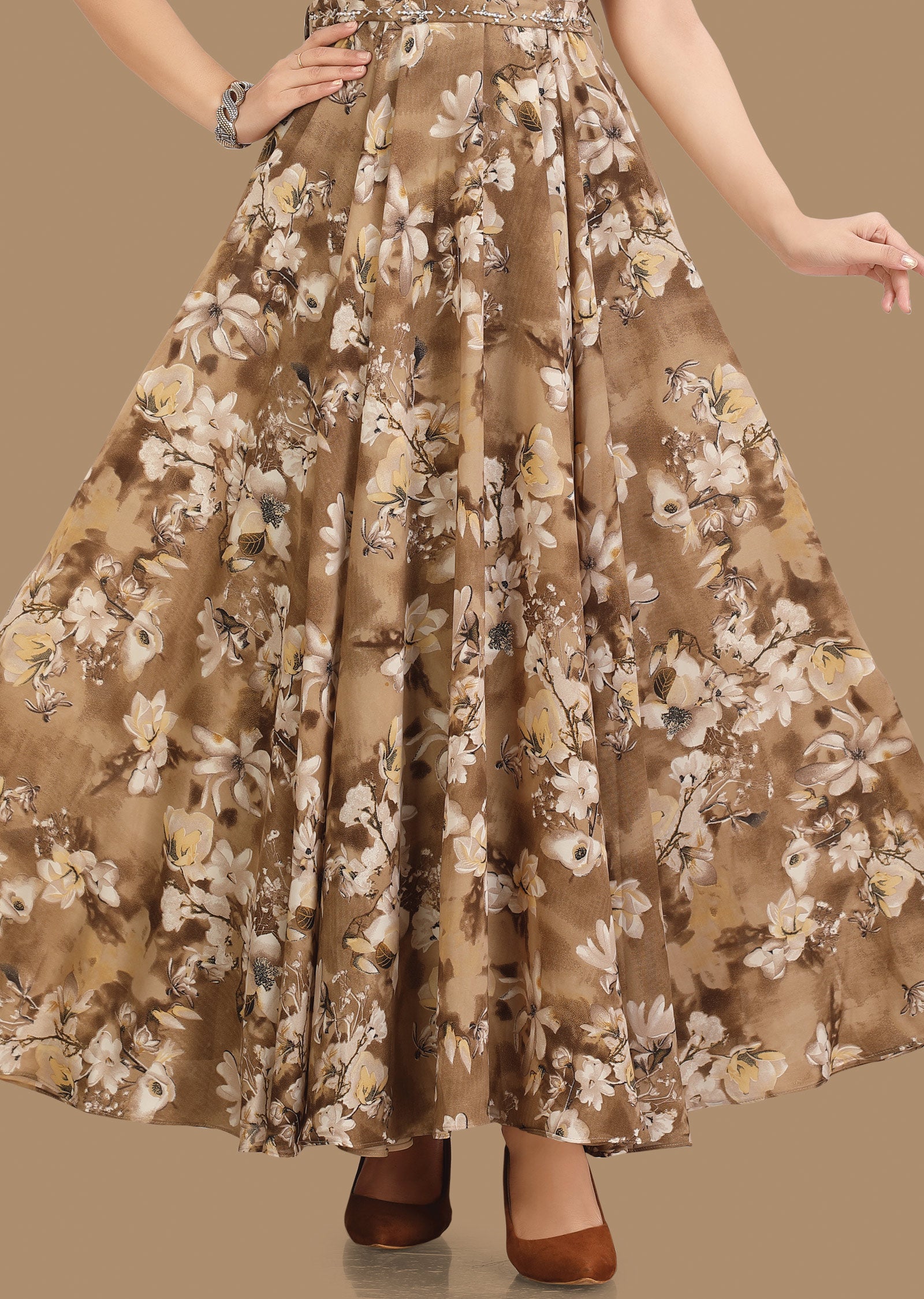 Brown Georgette Long Dress
