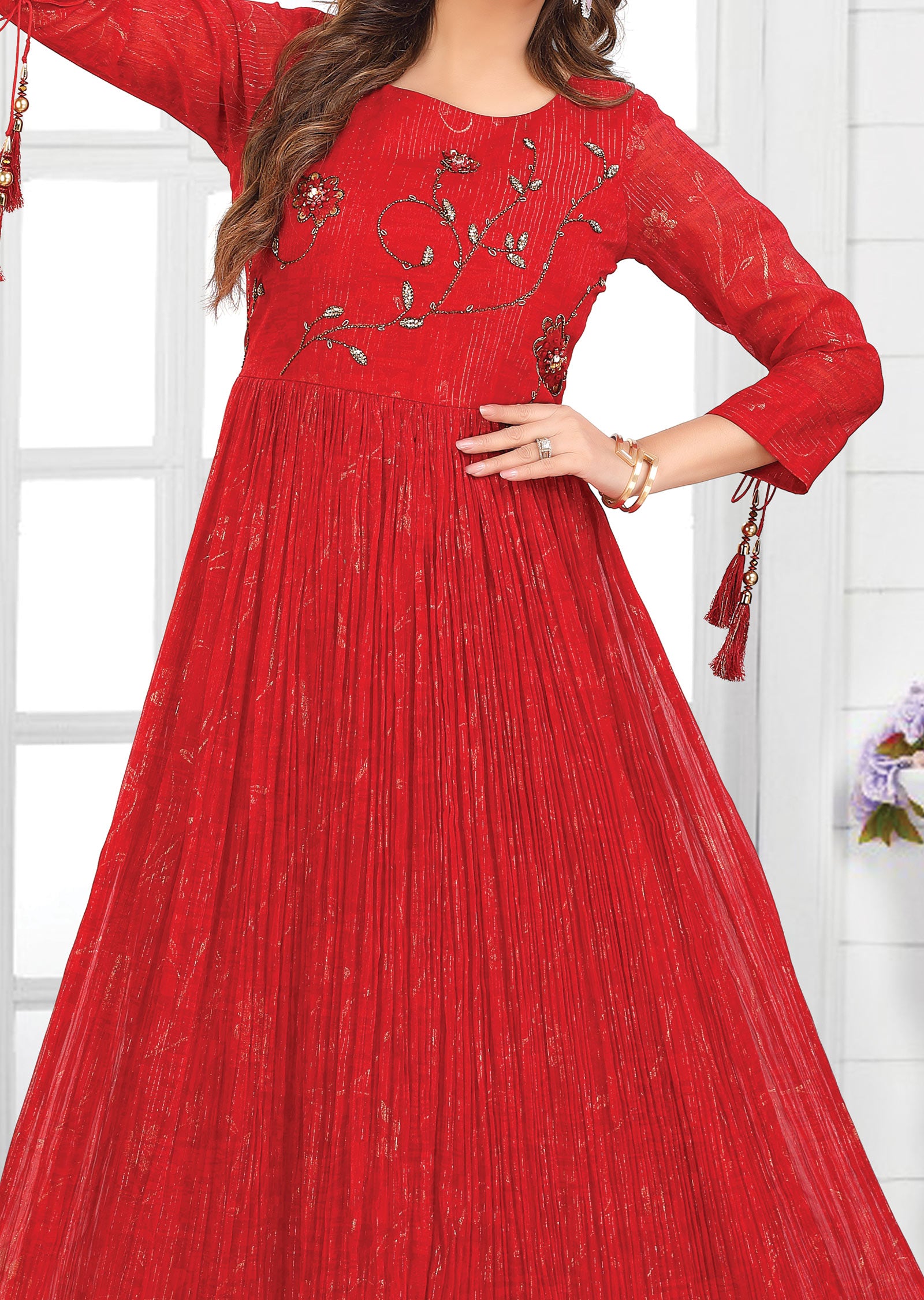 Maroon Georgette Full Length Kurti