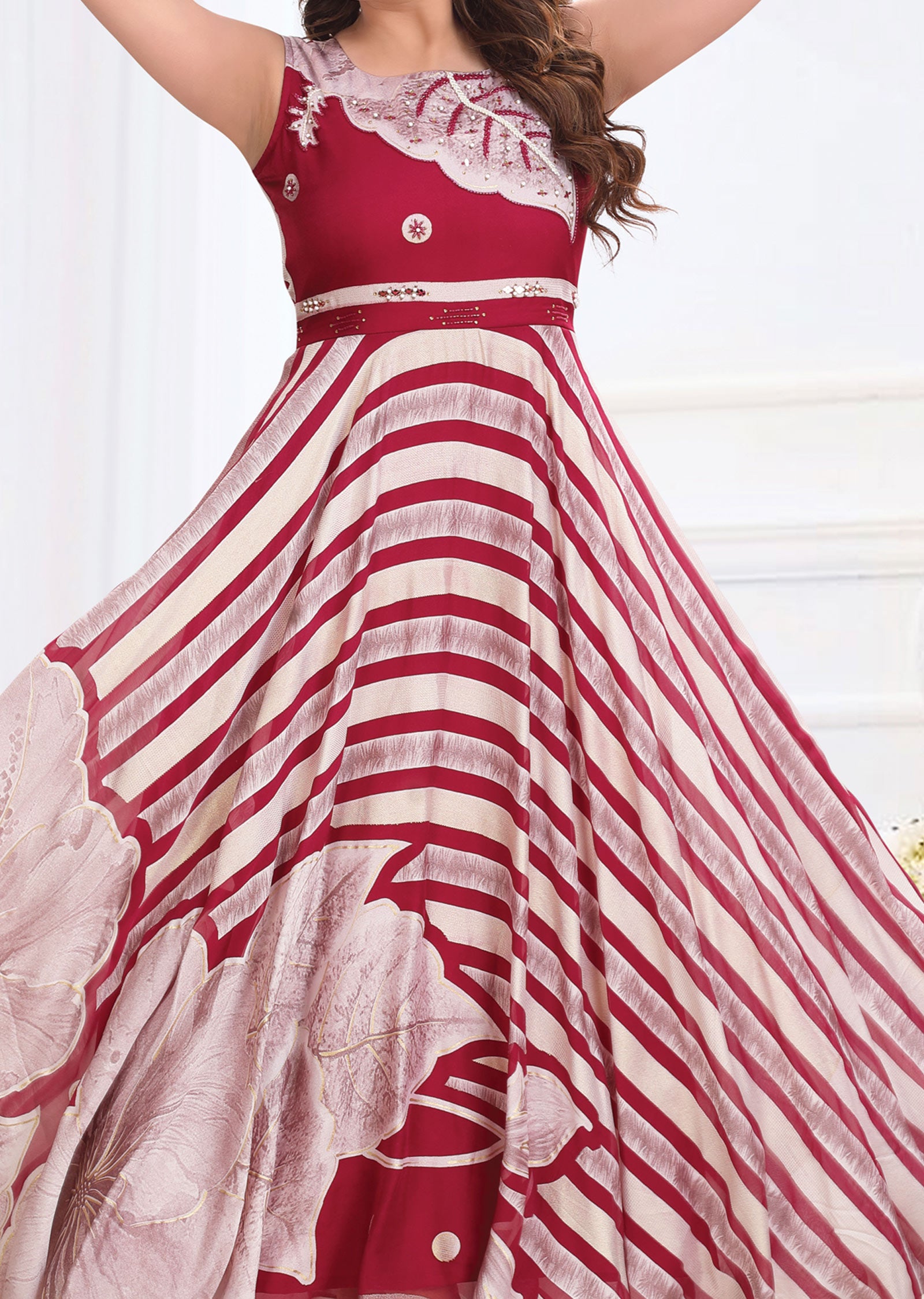 Magenta Pink Brasso Chiffon Full Length Kurti