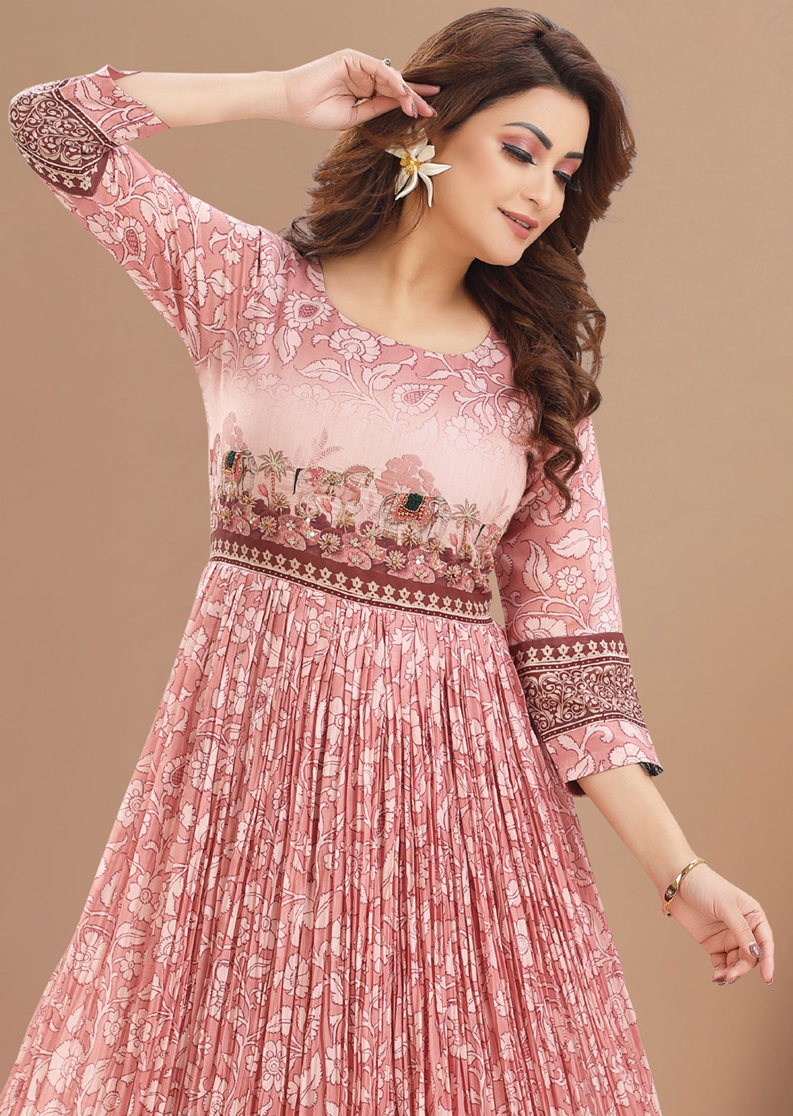 Onion Pink Soft Silk Long Dress