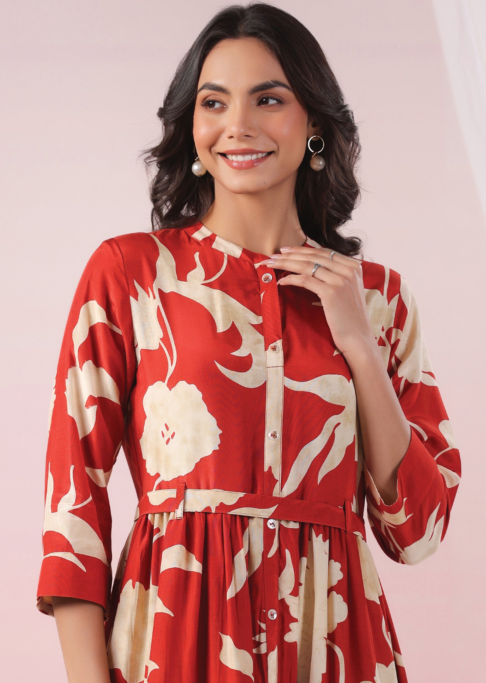 Rust & Beige Muslin Long Dress