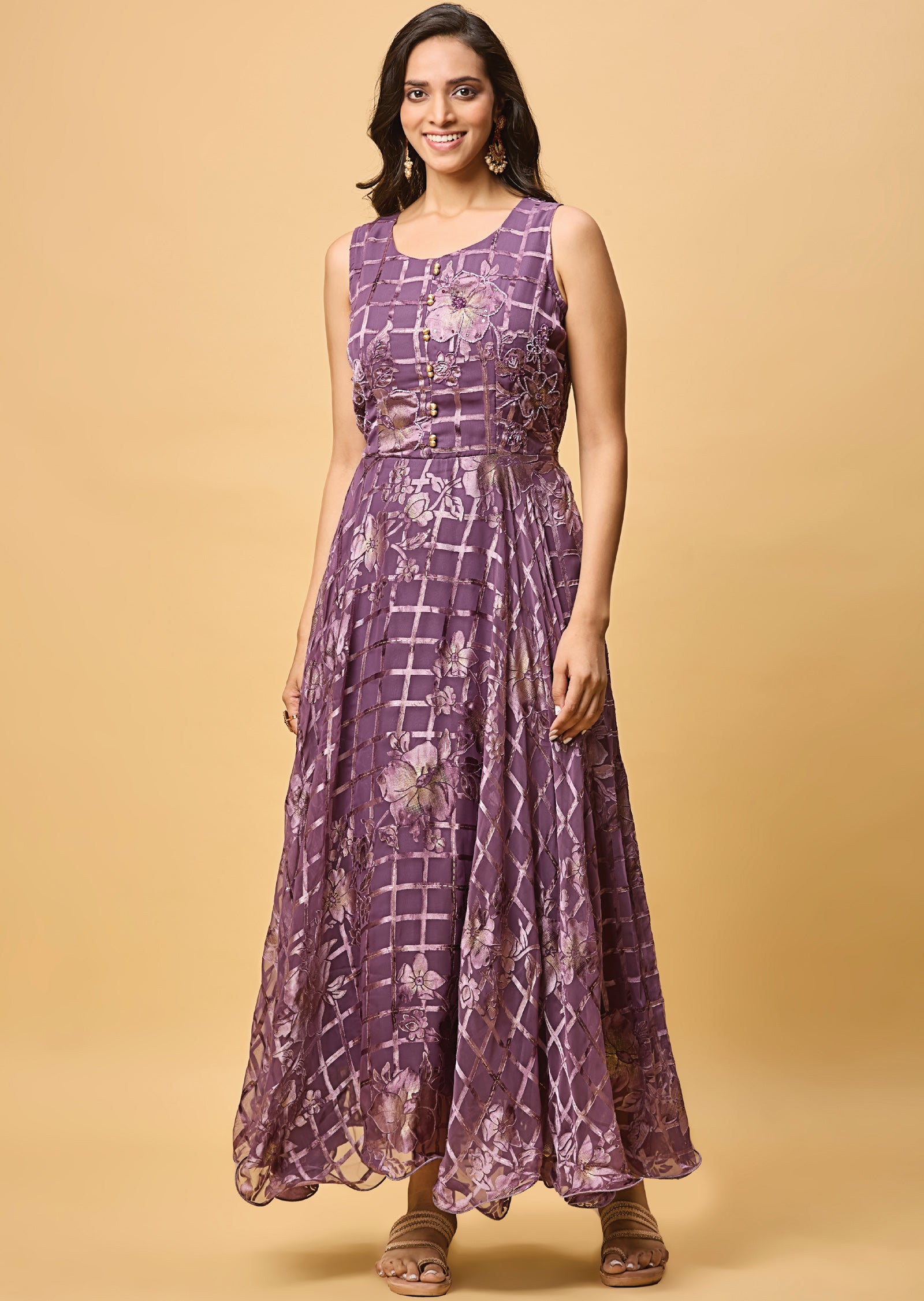 Lavender Brasso Chiffon Long Dress