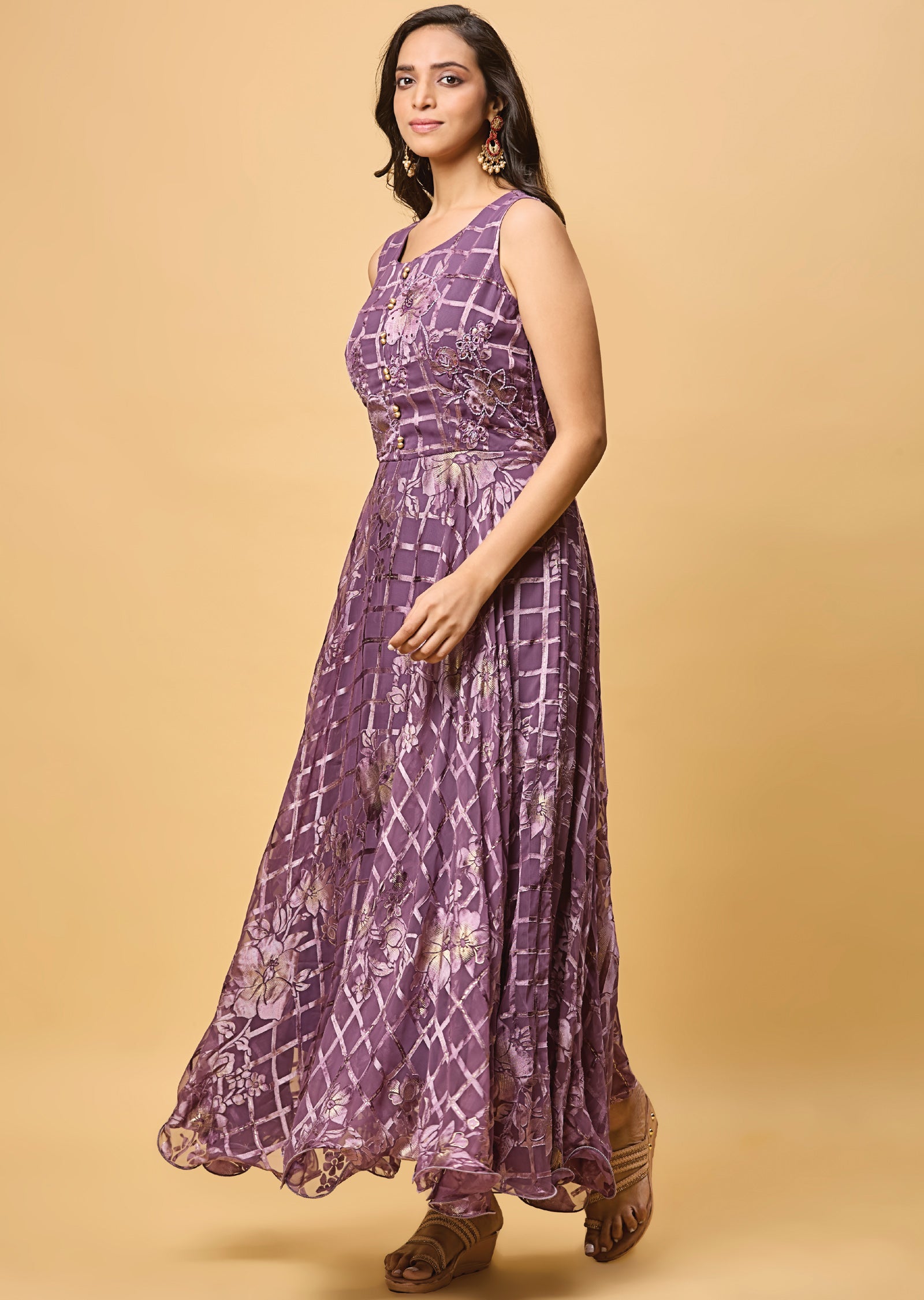 Lavender Brasso Chiffon Long Dress