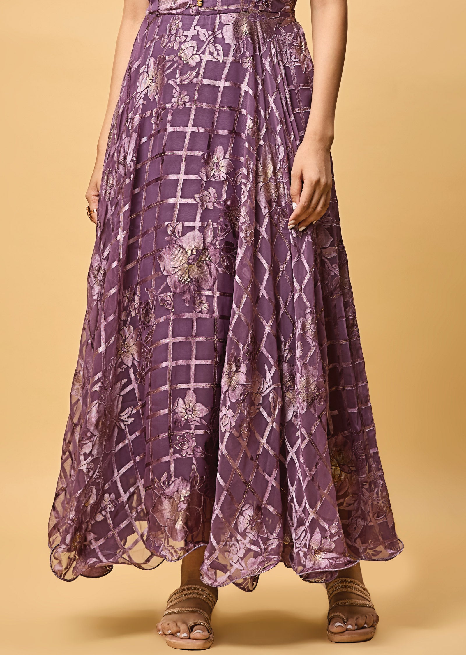 Lavender Brasso Chiffon Long Dress