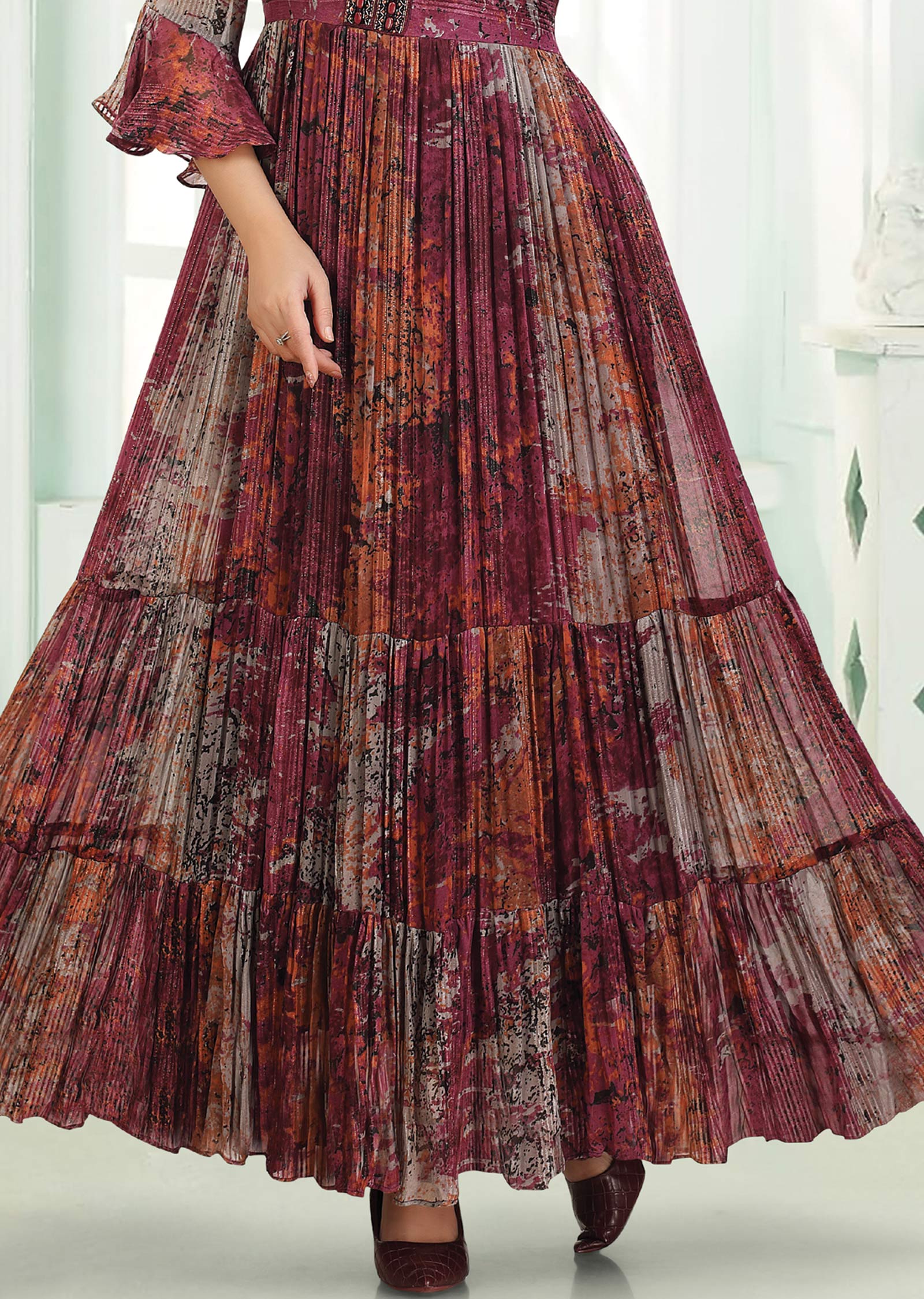 Magenta & Grey Georgette Long Dress