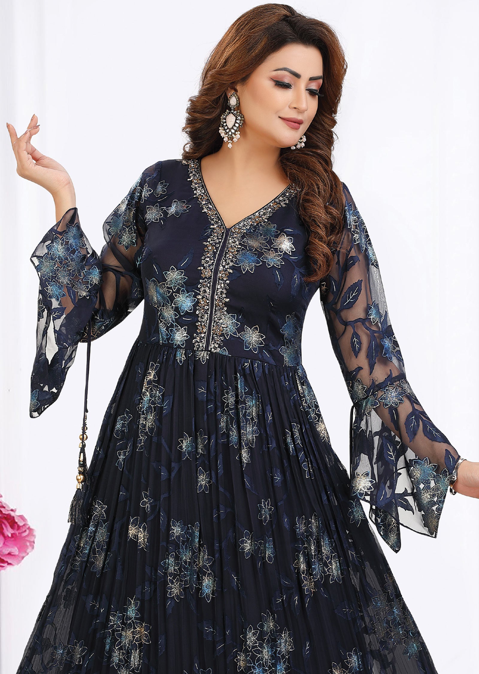 Navy Blue Brasso Chiffon Long Dress