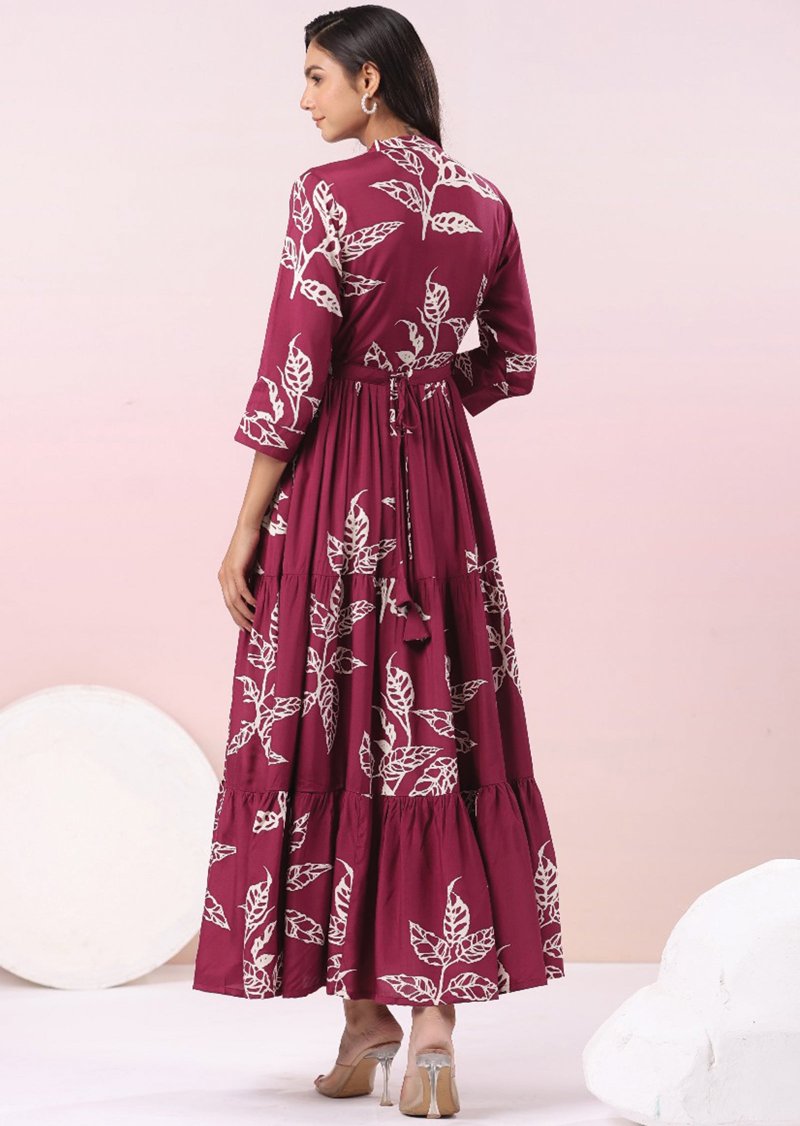 Magenta & Beige Muslin Full Length Dress