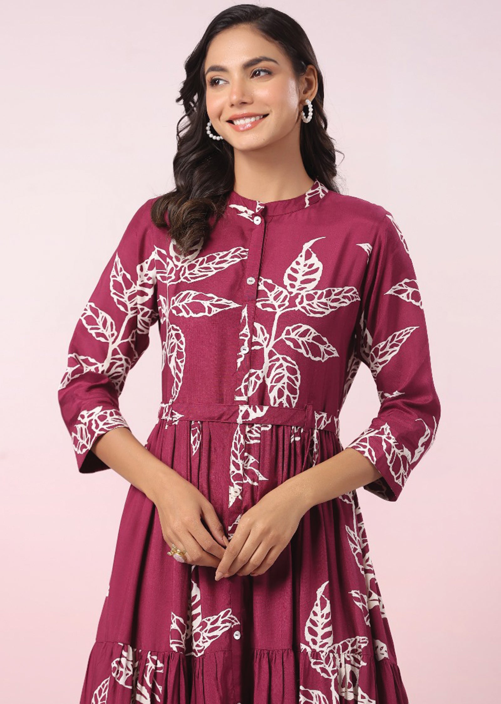 Magenta & Beige Muslin Full Length Dress