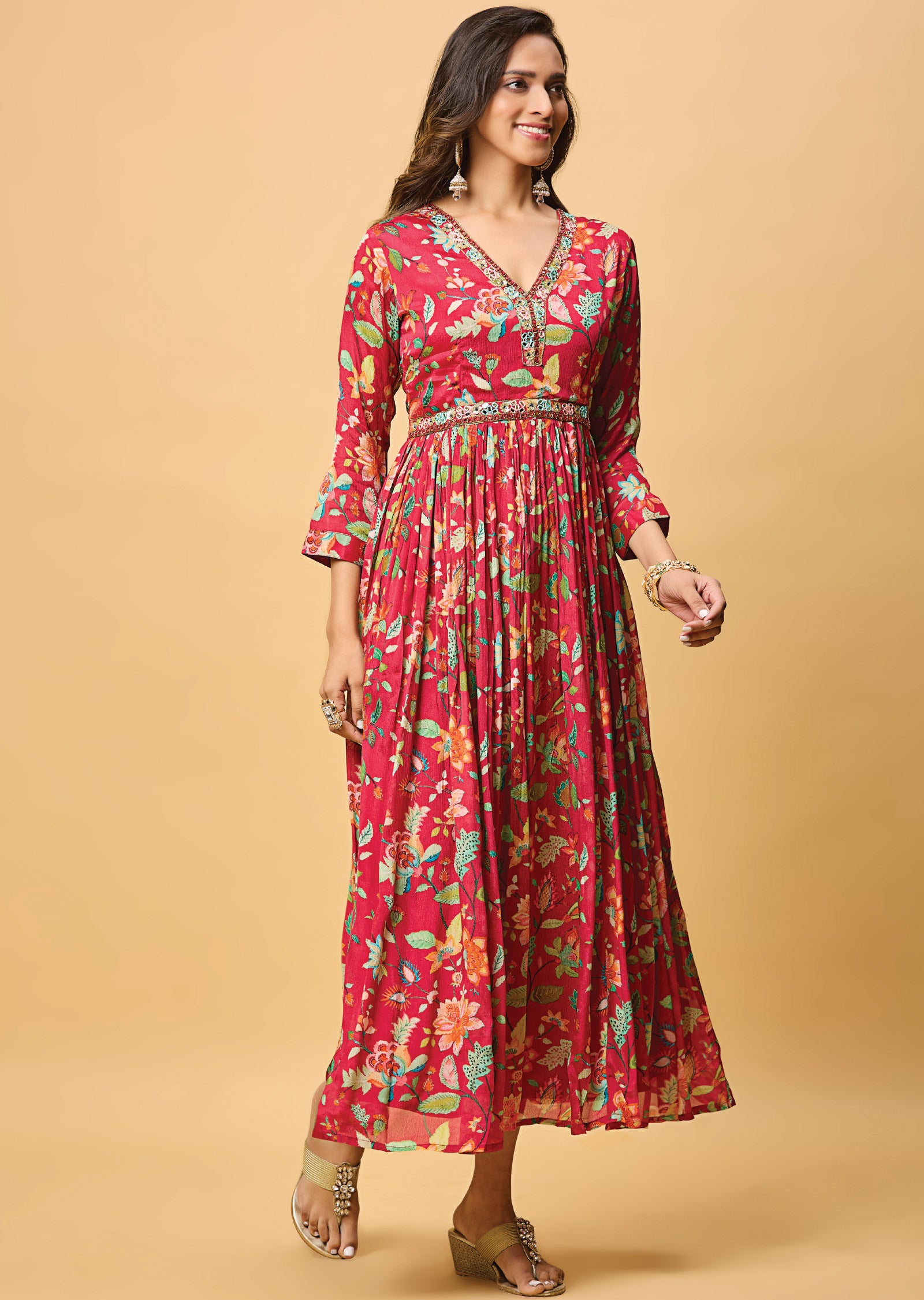 Rani Pink Chinnon Full Length Dress