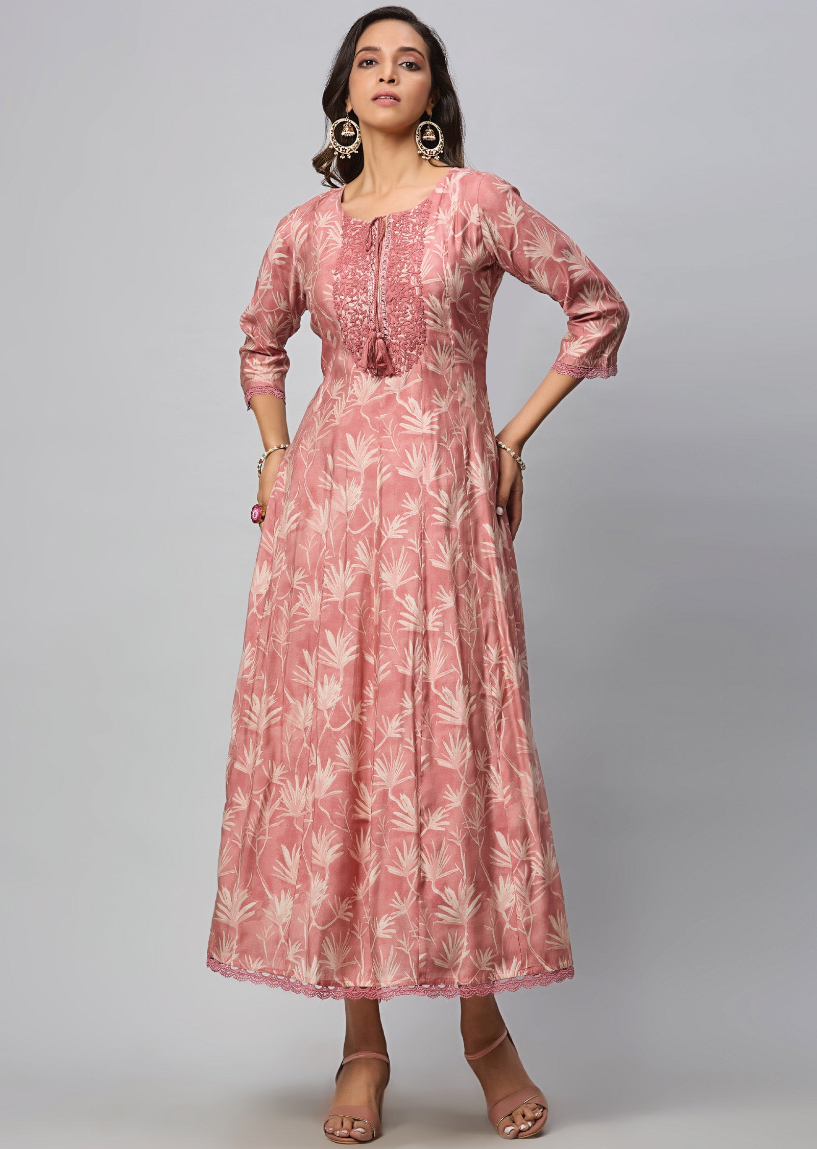 Dark Onion Pink Muslin Silk Full Length Dress