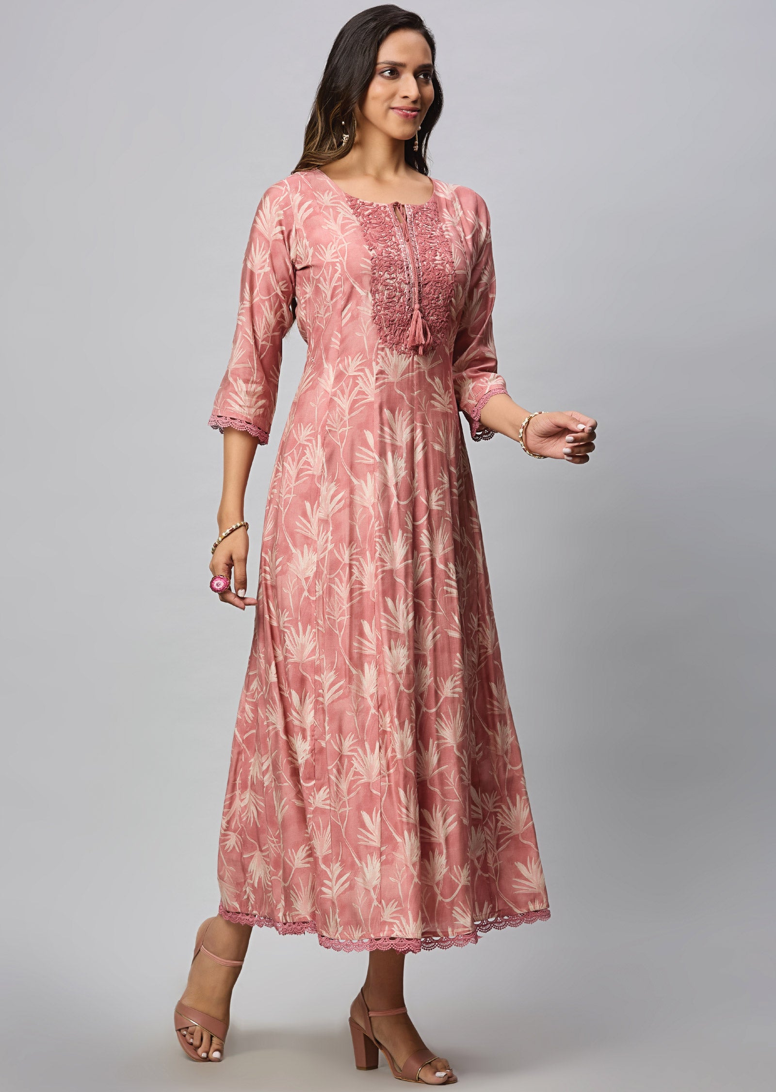 Dark Onion Pink Muslin Silk Full Length Dress