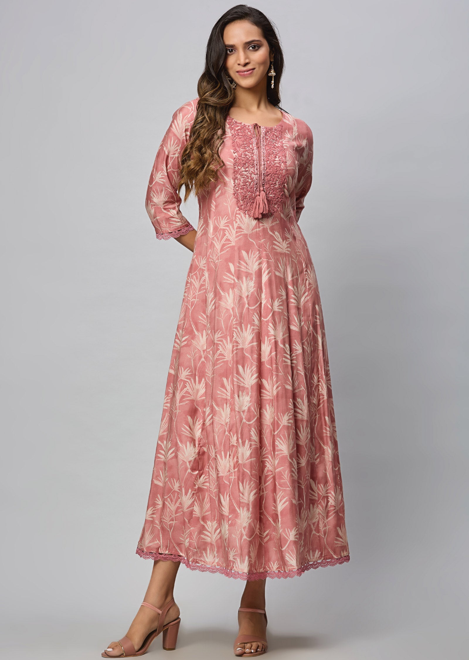 Dark Onion Pink Muslin Silk Full Length Dress
