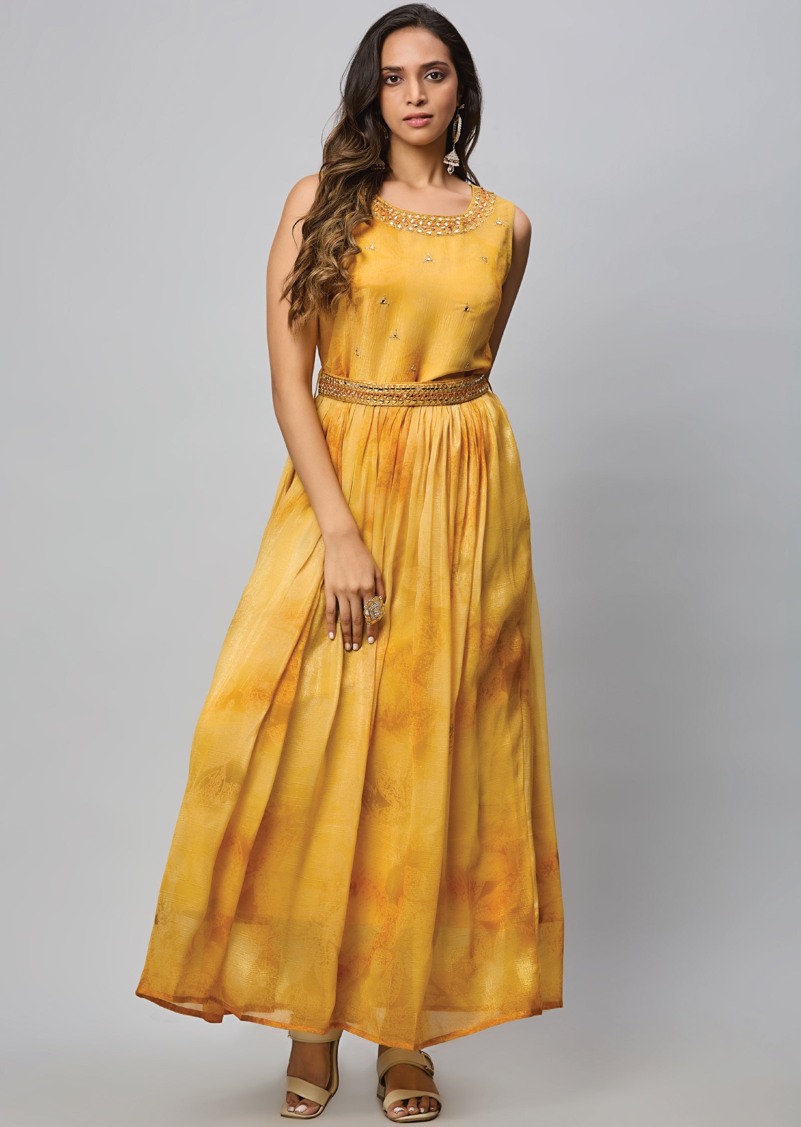 Mustard Chiffon Long Dress