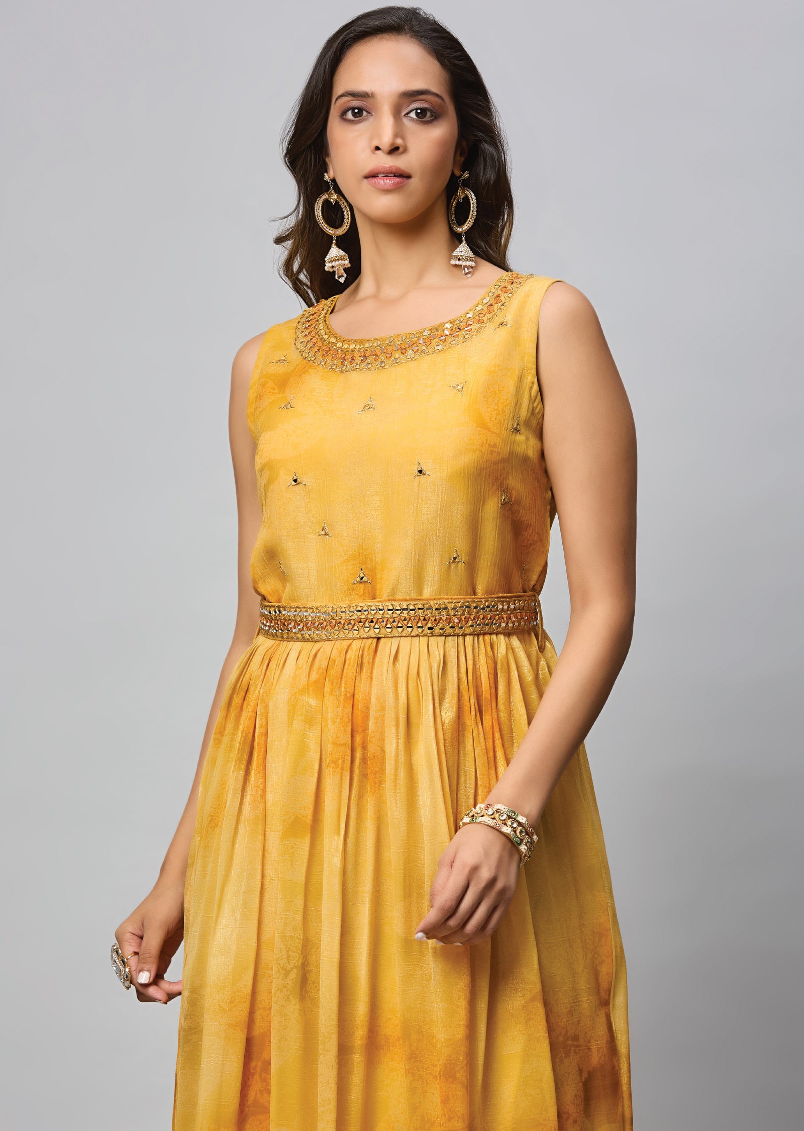 Mustard Chiffon Long Dress
