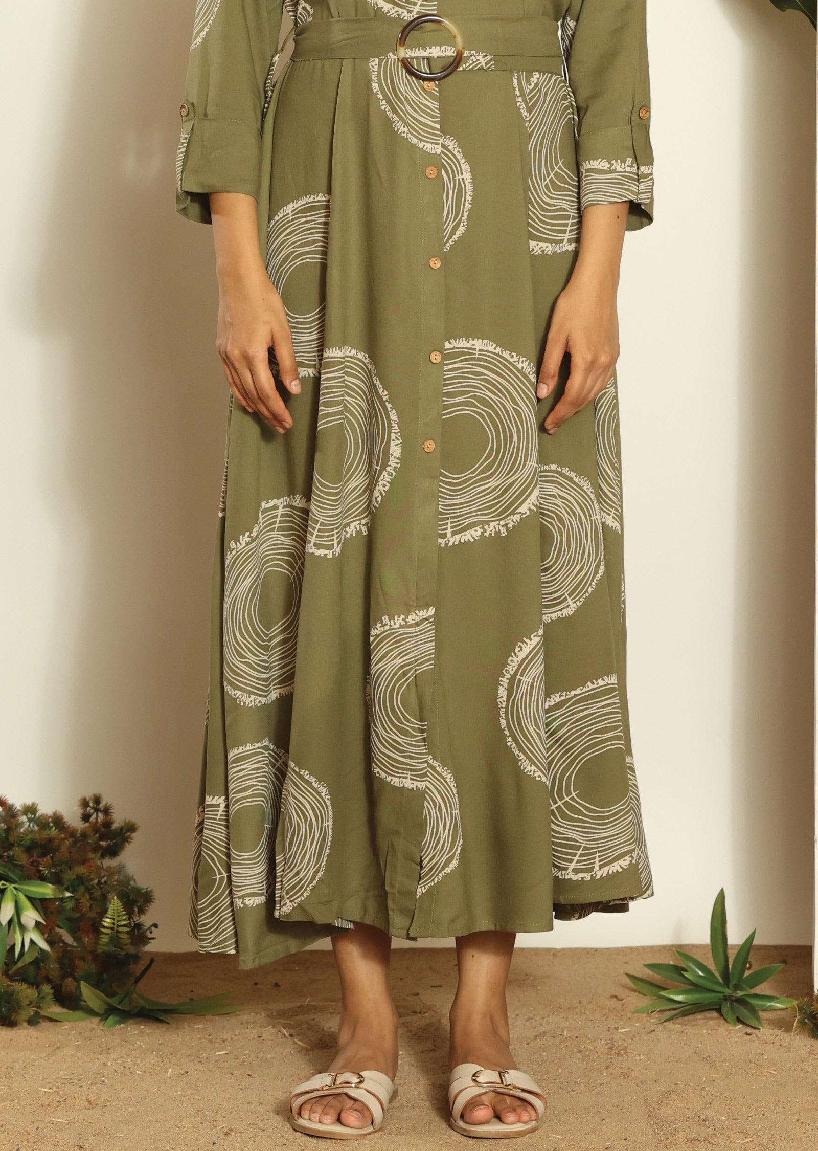 Mehendi Green & Beige Russian Silk Long Dress