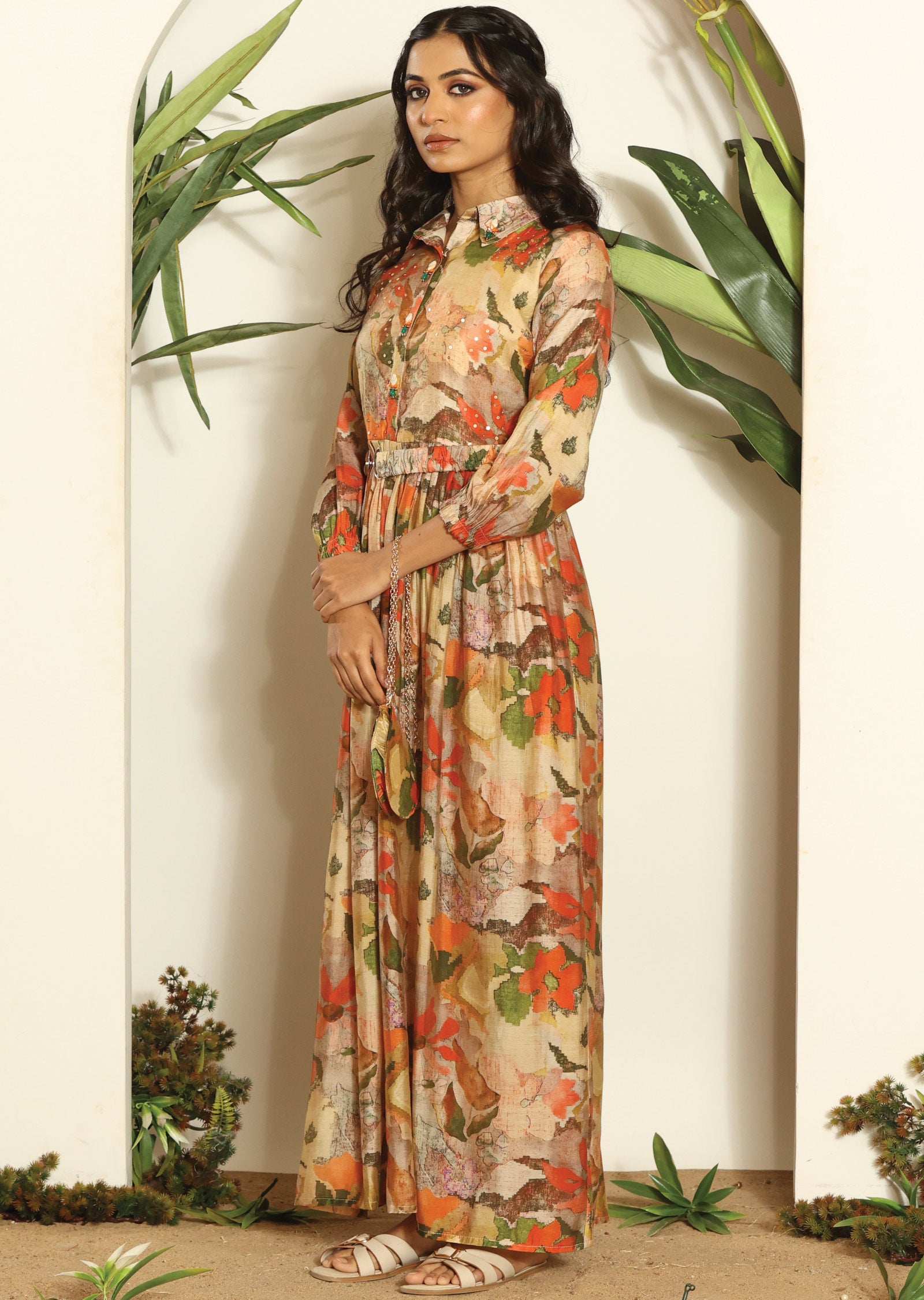 Multi Color Muslin Full Length Dress