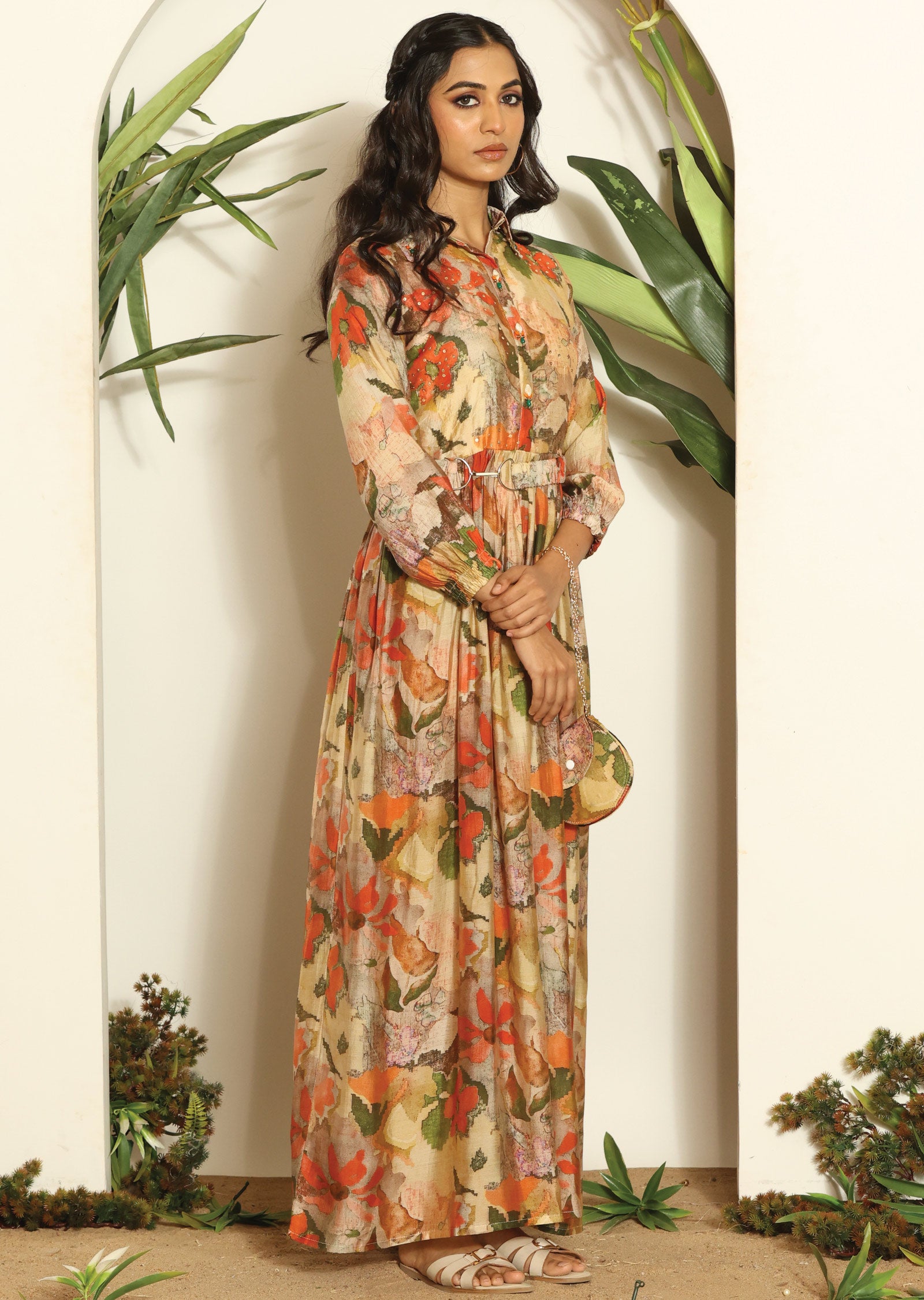 Multi Color Muslin Full Length Dress