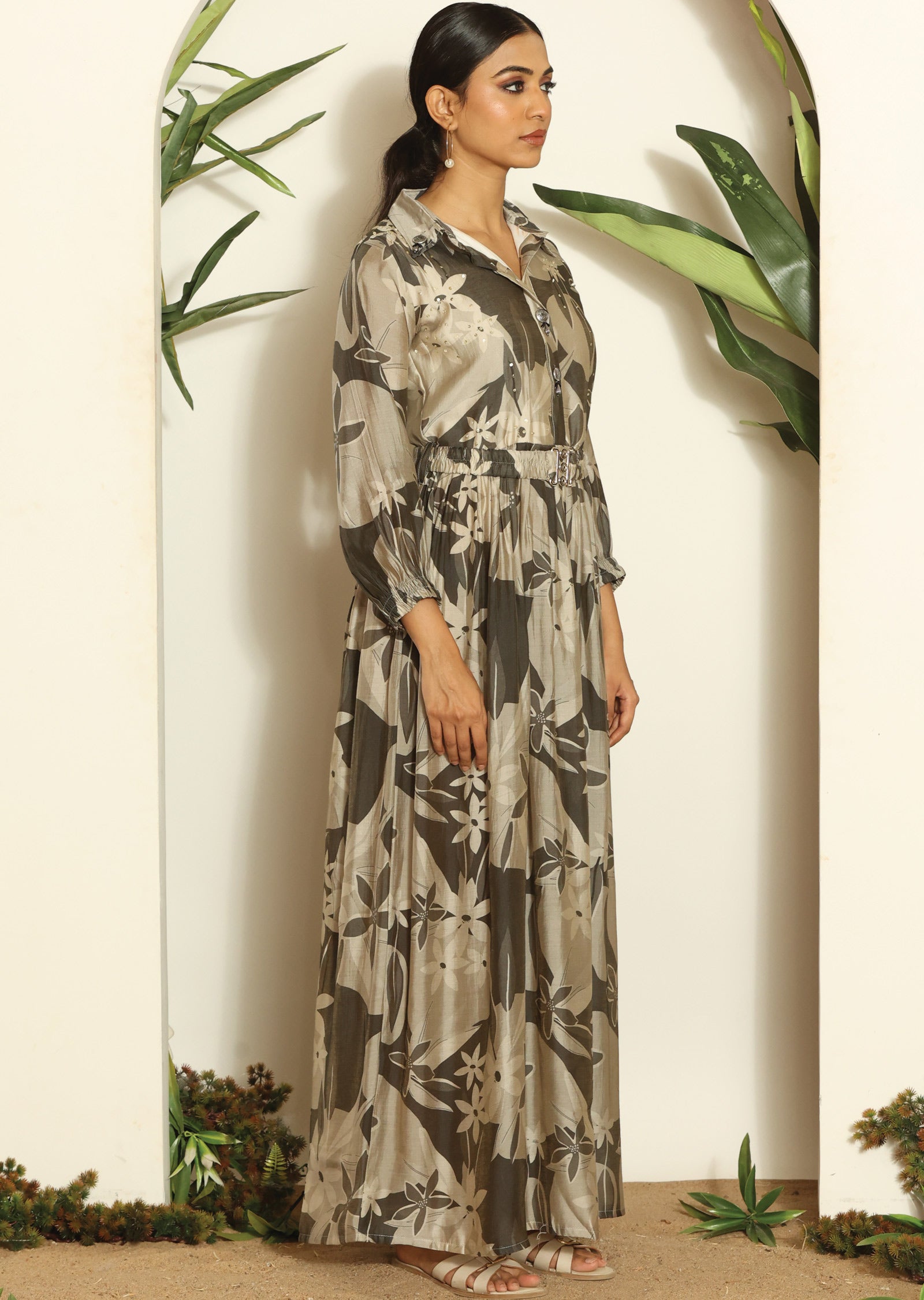 Grey Muslin Long Dress