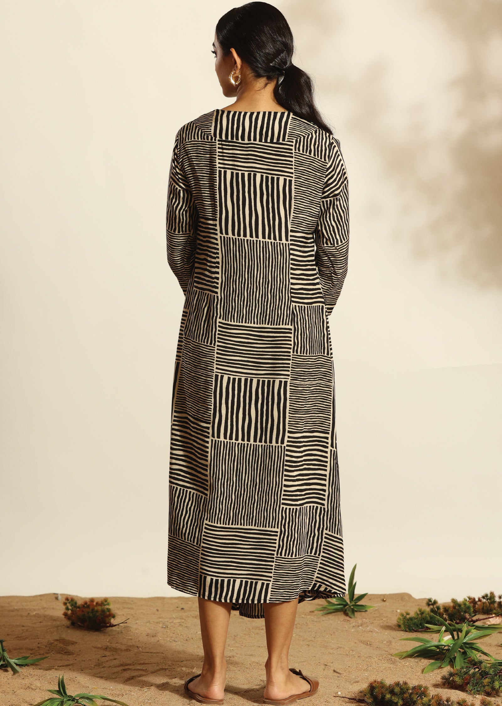 Black & Beige Russian Silk Long Dress