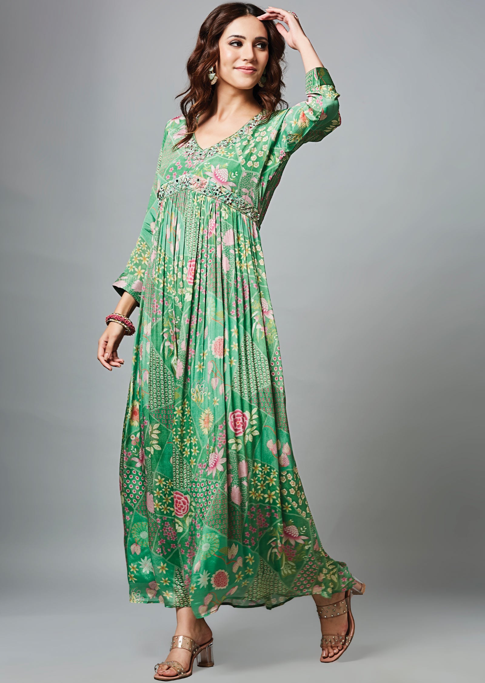 Green Chinnon Full Length Dress