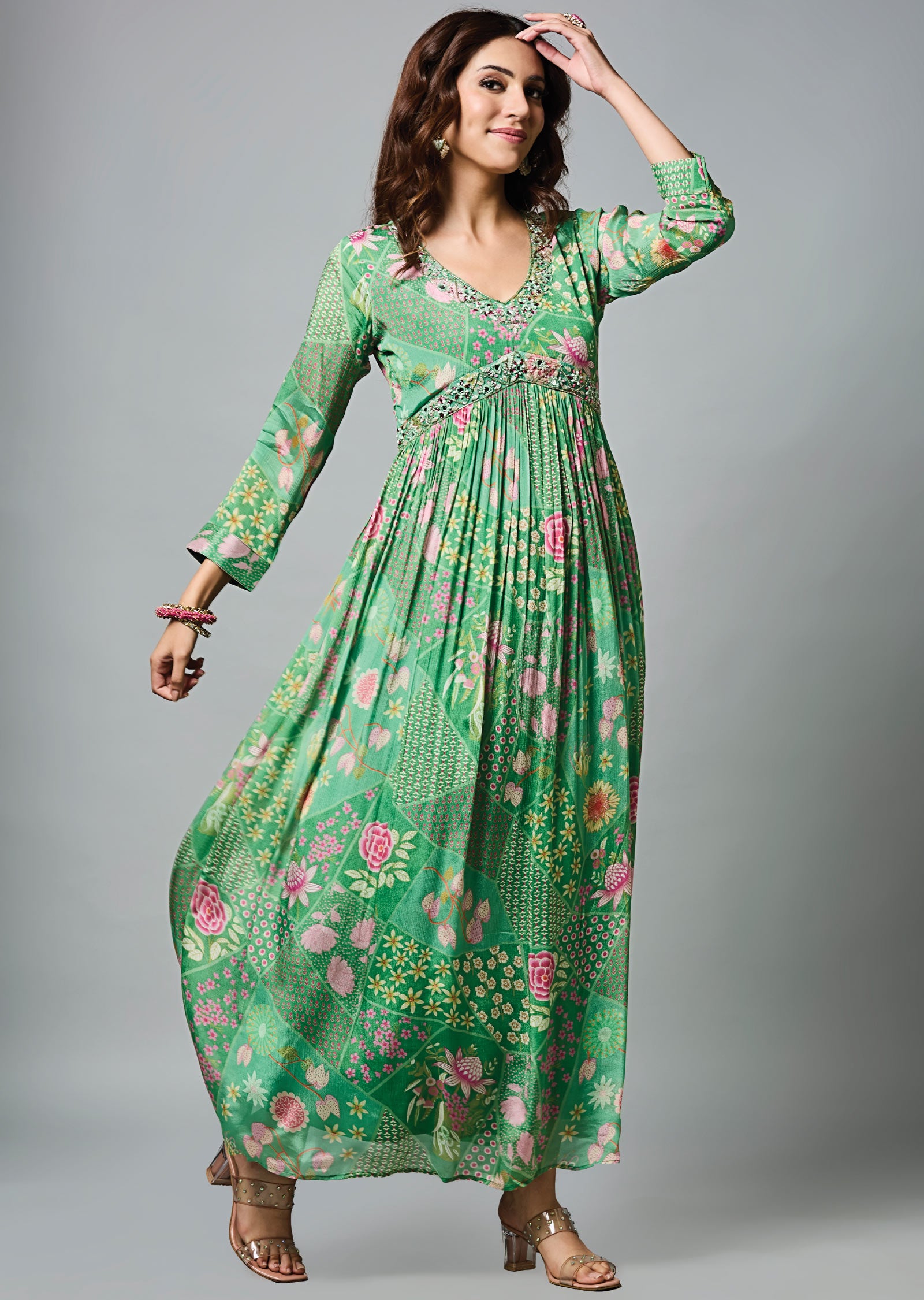 Green Chinnon Full Length Dress