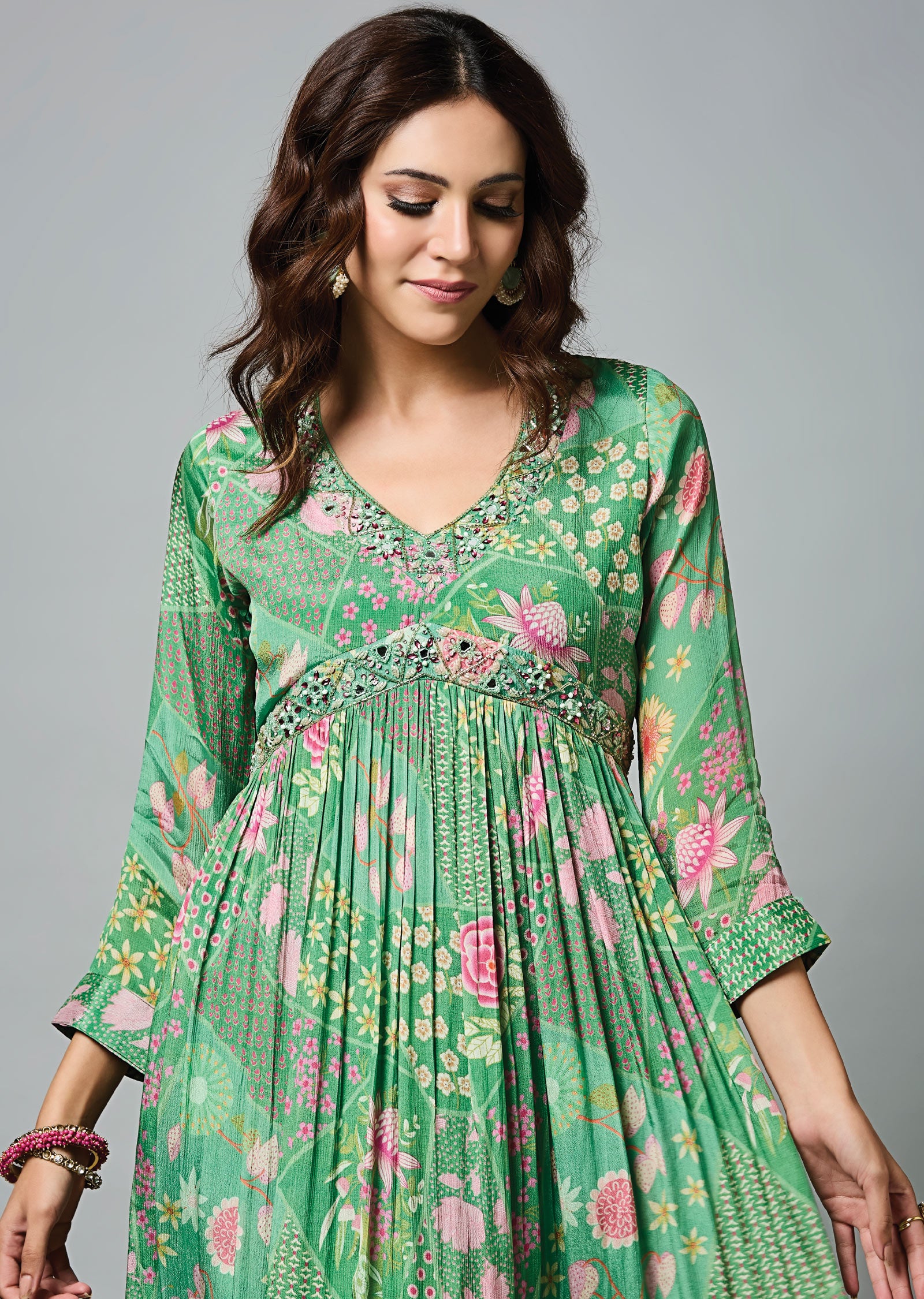 Green Chinnon Full Length Dress