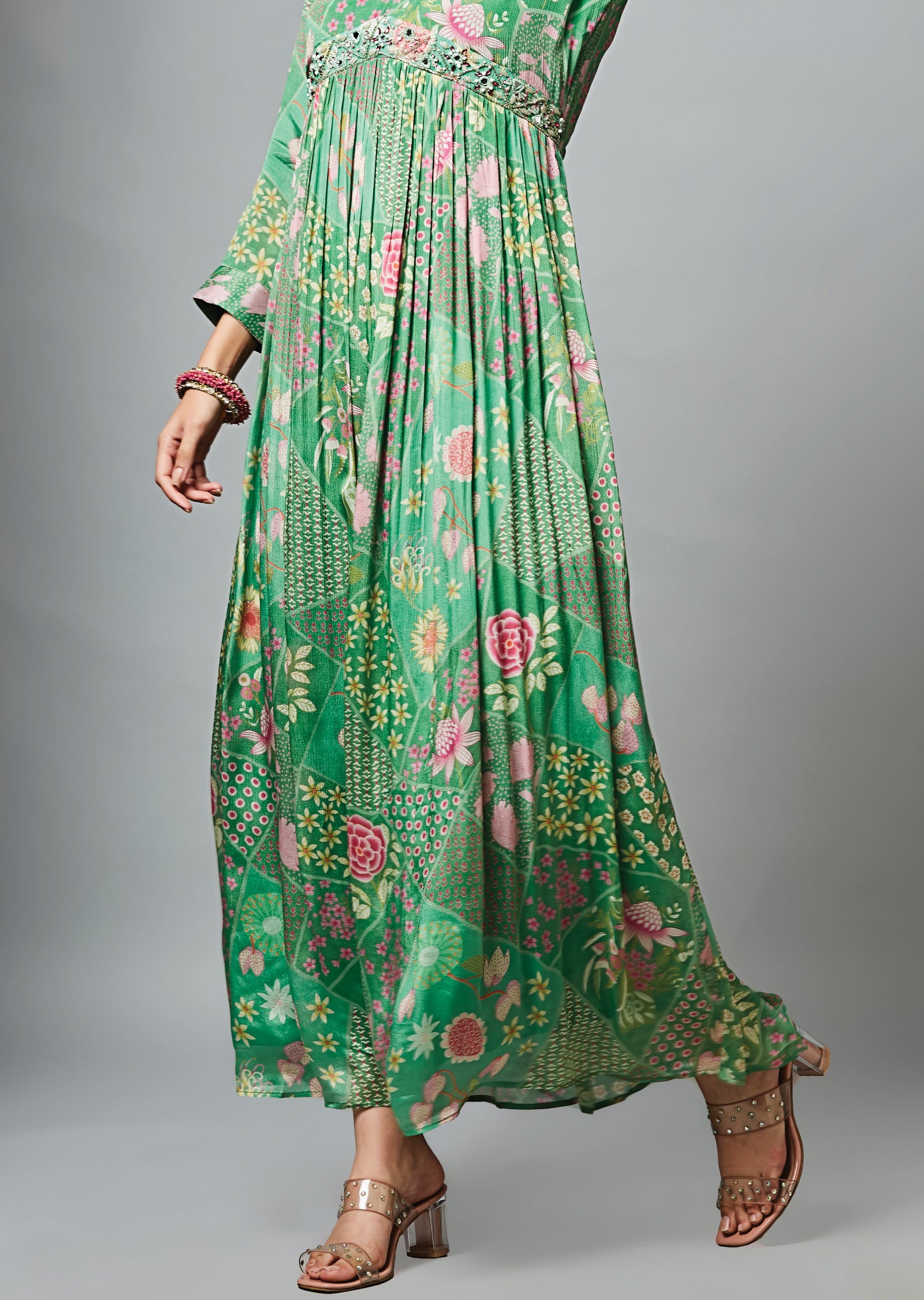 Green Chinnon Full Length Dress