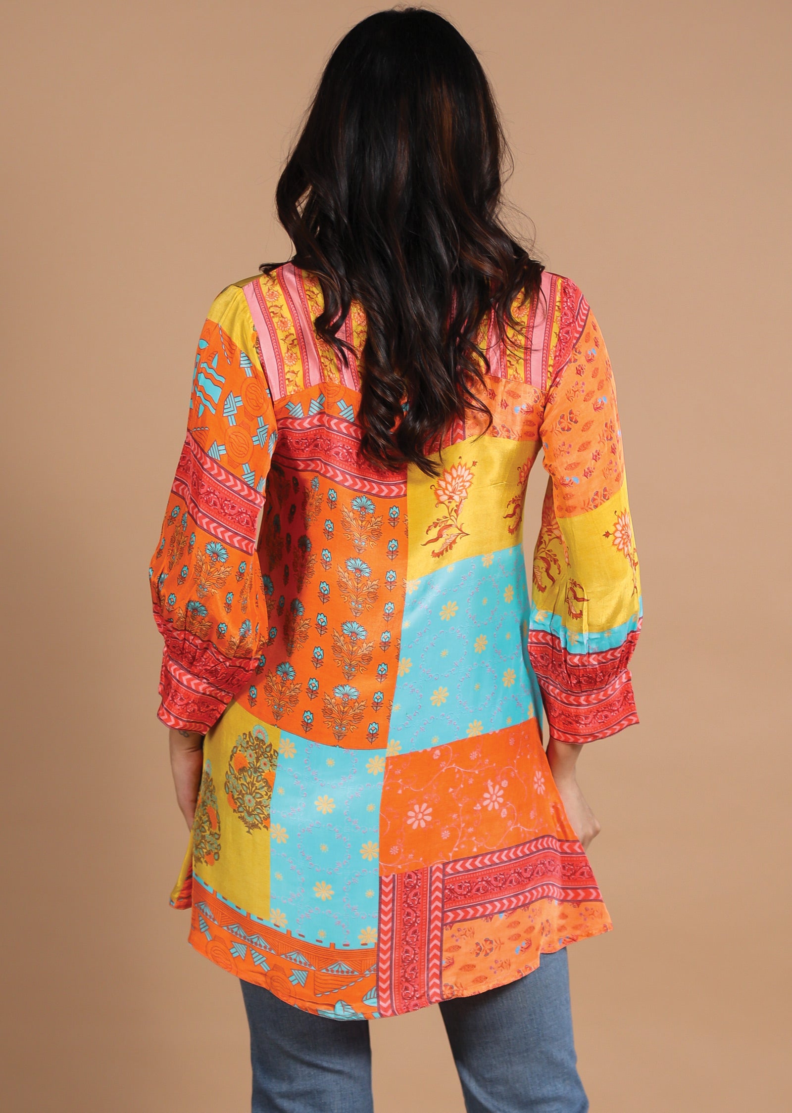 Multi Color Printed Crepe Shirt Style Short Kurti