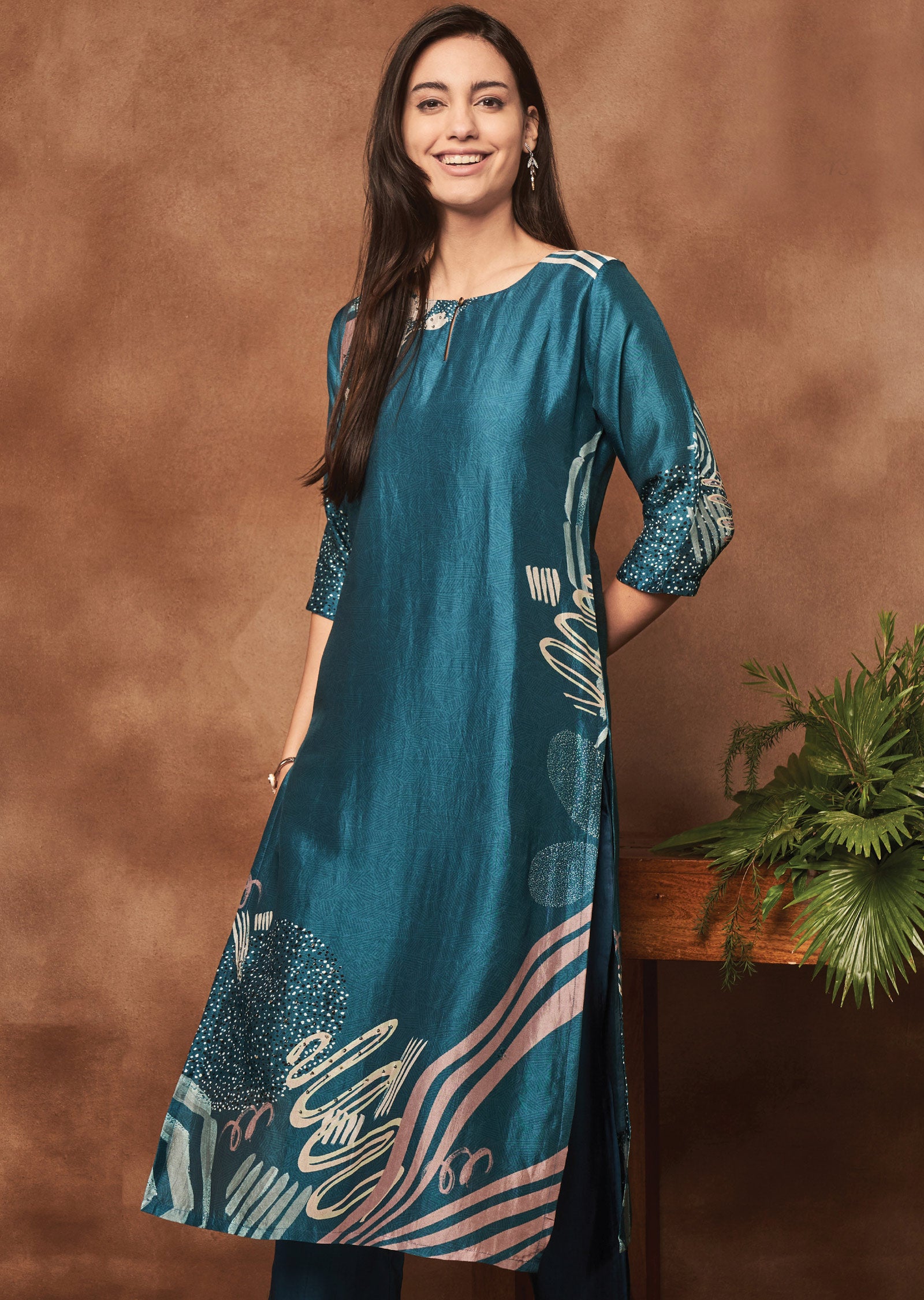 Blue Silk Kurti Straight Cut