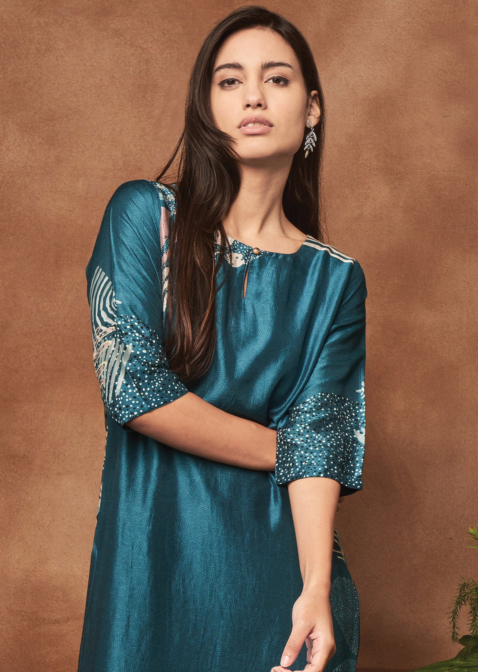 Blue Silk Kurti Straight Cut