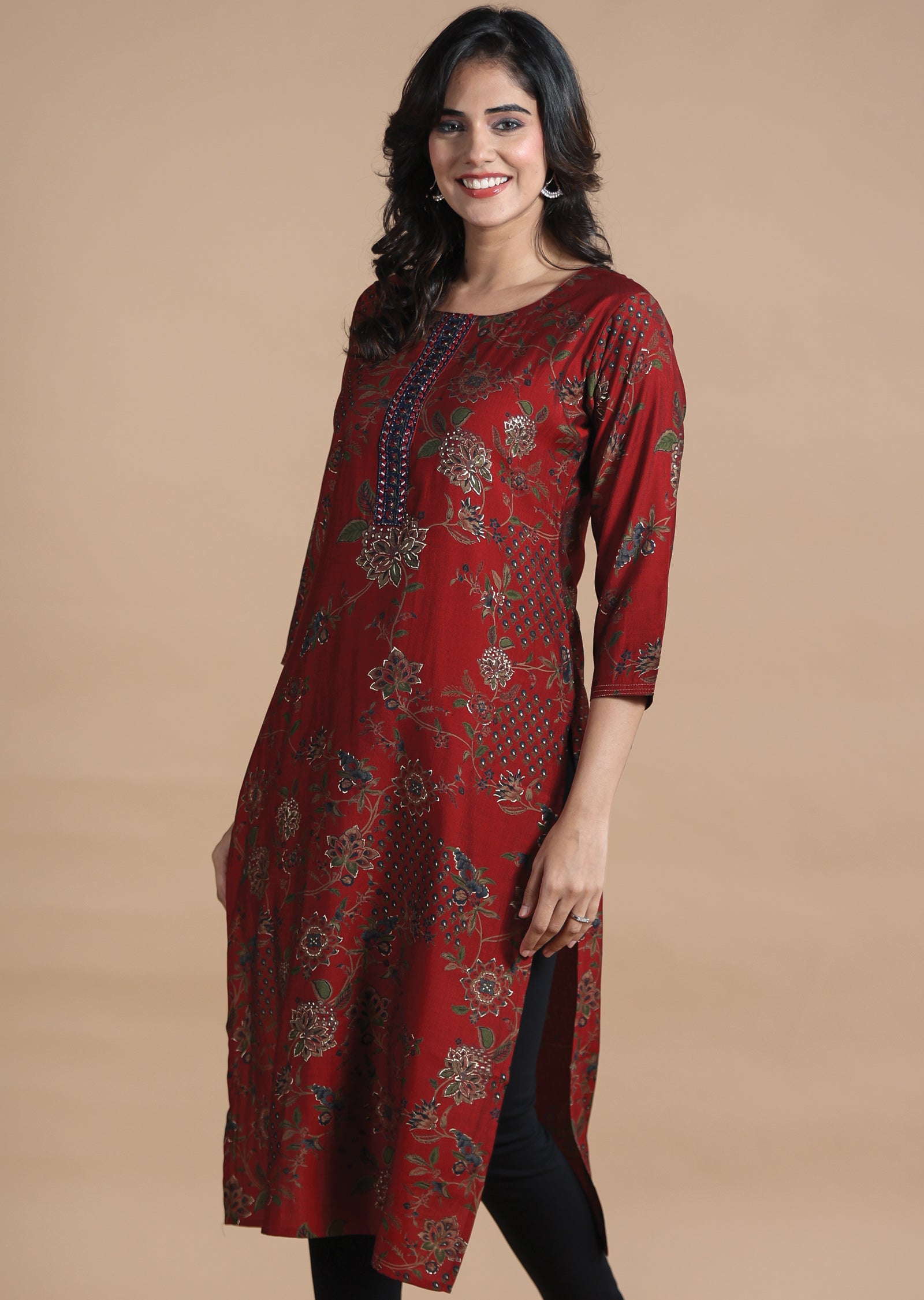 Maroon Muslin Kurti Straight Cut