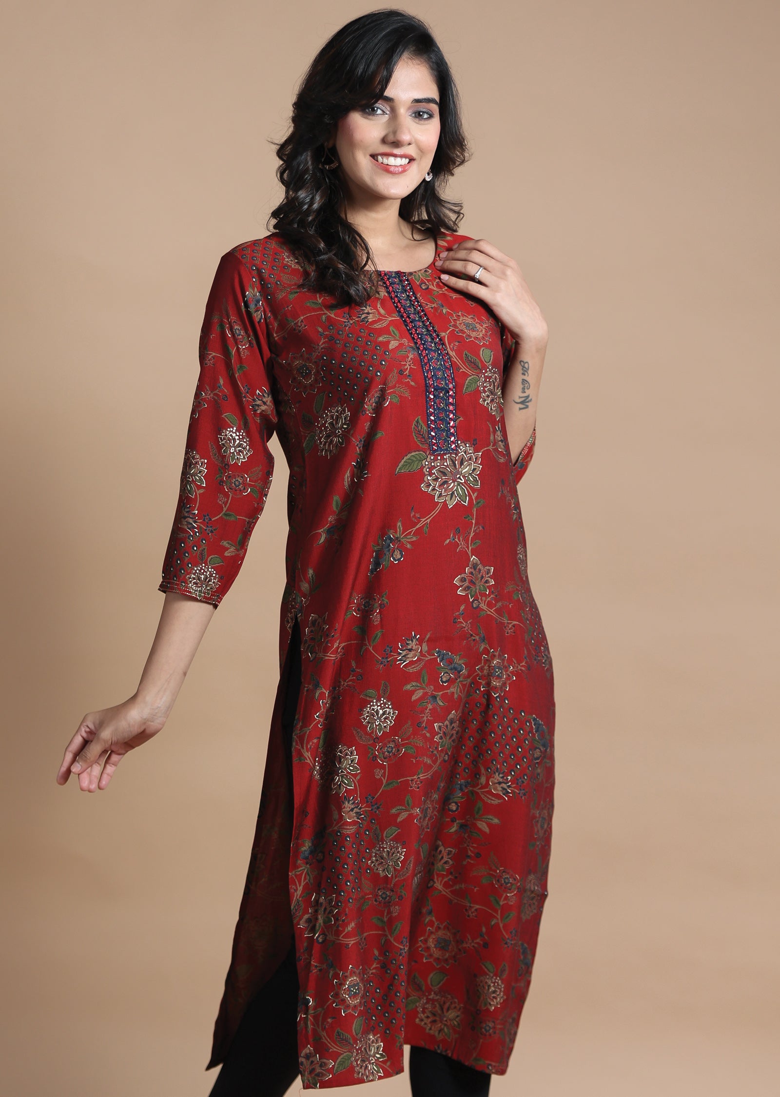 Maroon Muslin Kurti Straight Cut