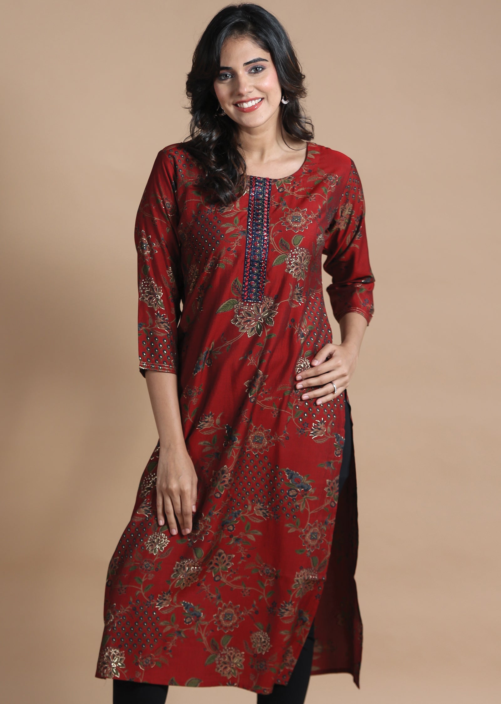 Maroon Muslin Kurti Straight Cut