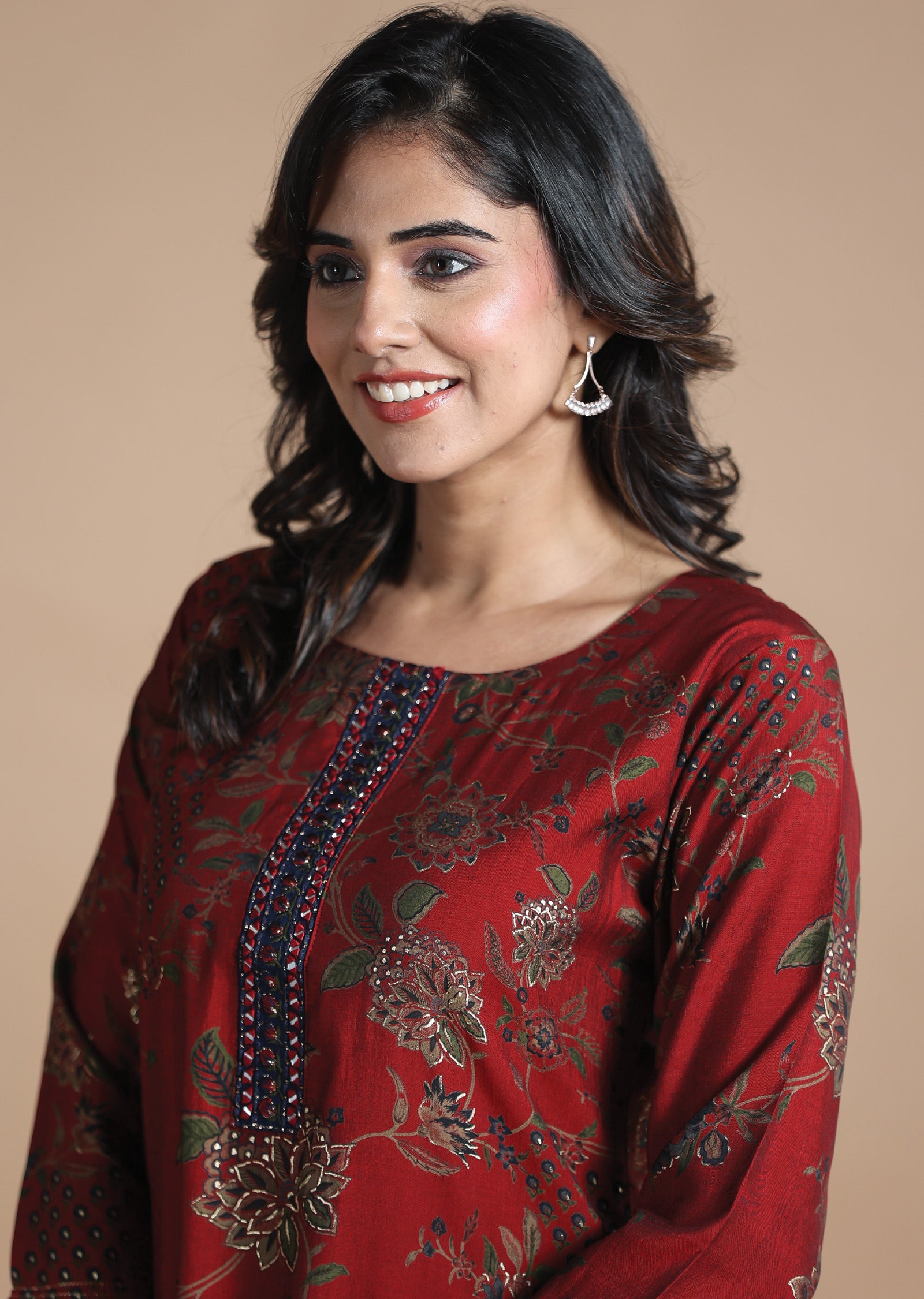 Maroon Muslin Kurti Straight Cut
