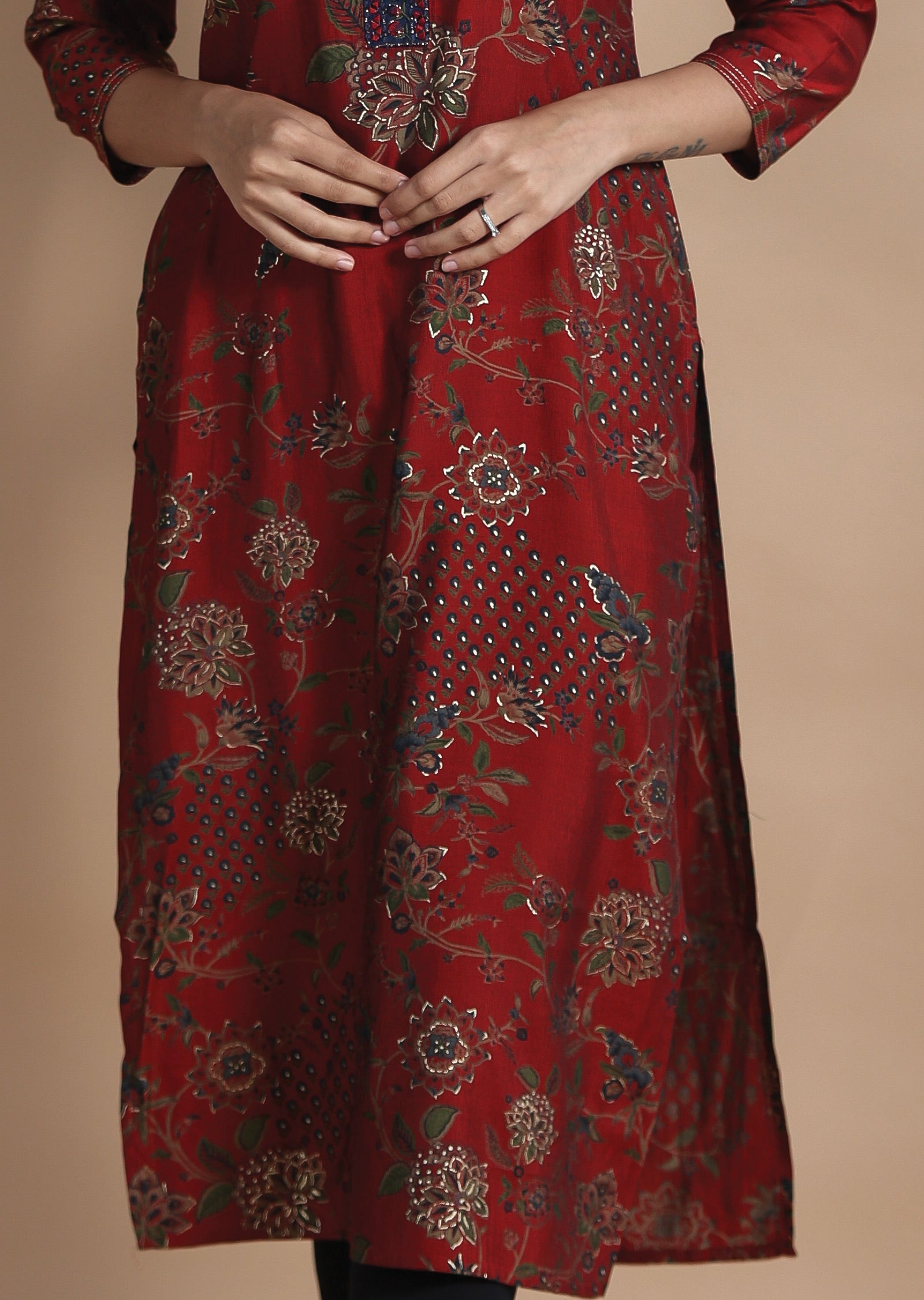 Maroon Muslin Kurti Straight Cut