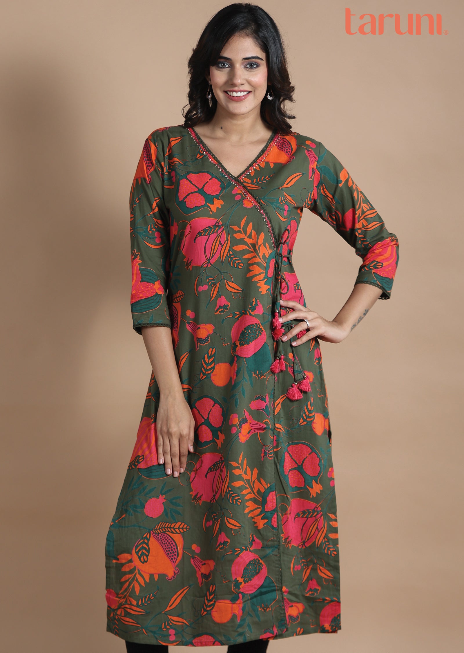 Mehndi Green Cotton Kurti Straight Cut