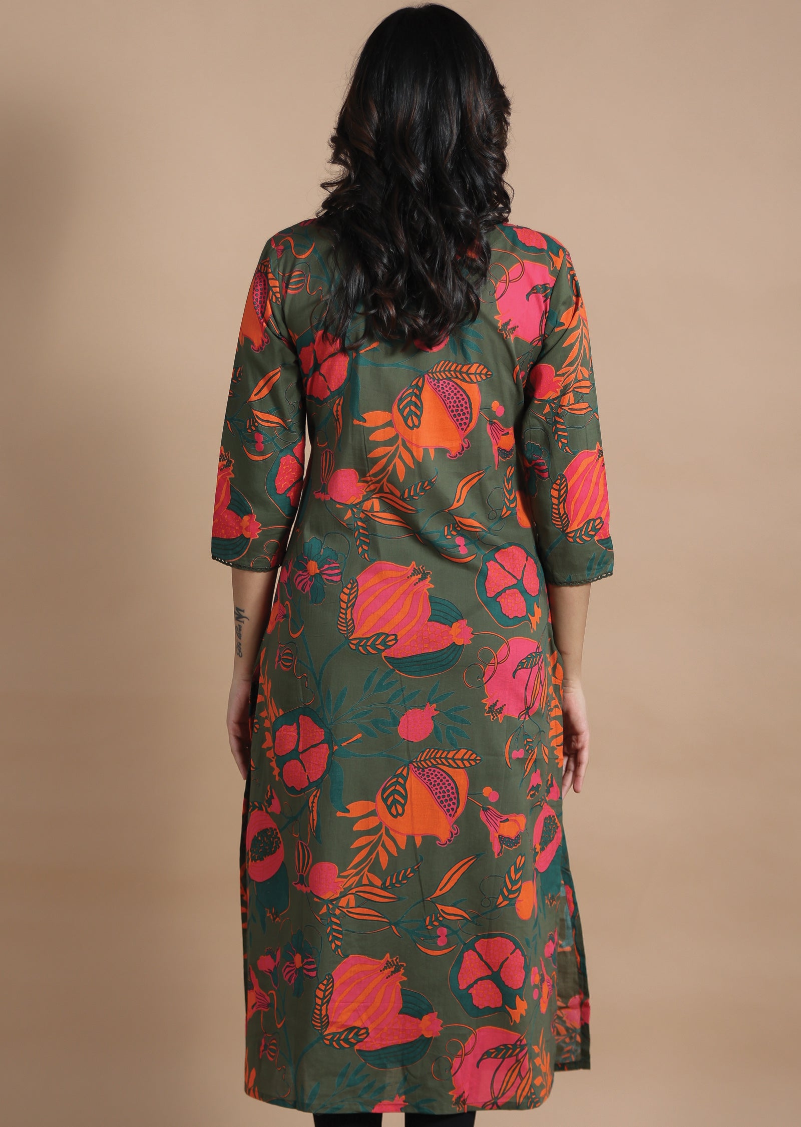 Mehndi Green Cotton Kurti Straight Cut