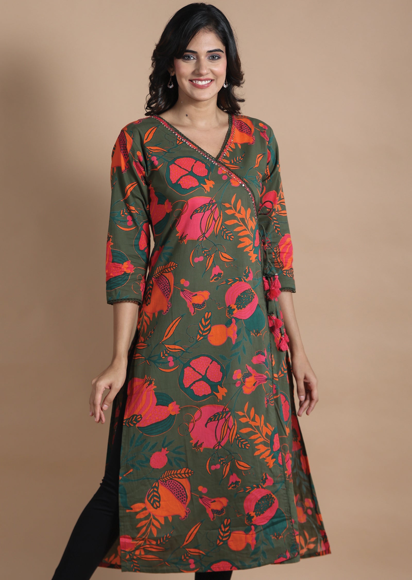 Mehndi Green Cotton Kurti Straight Cut