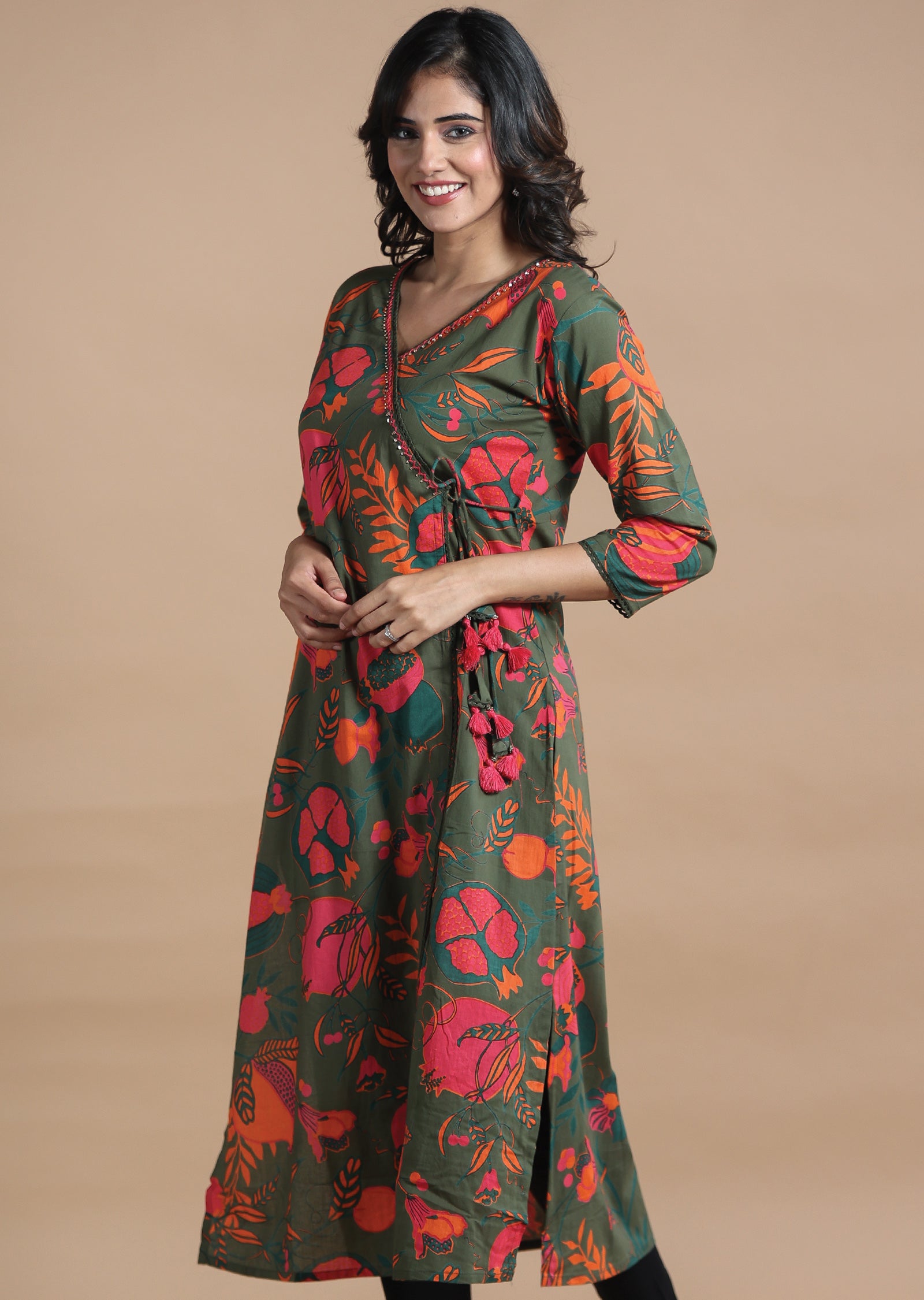 Mehndi Green Cotton Kurti Straight Cut