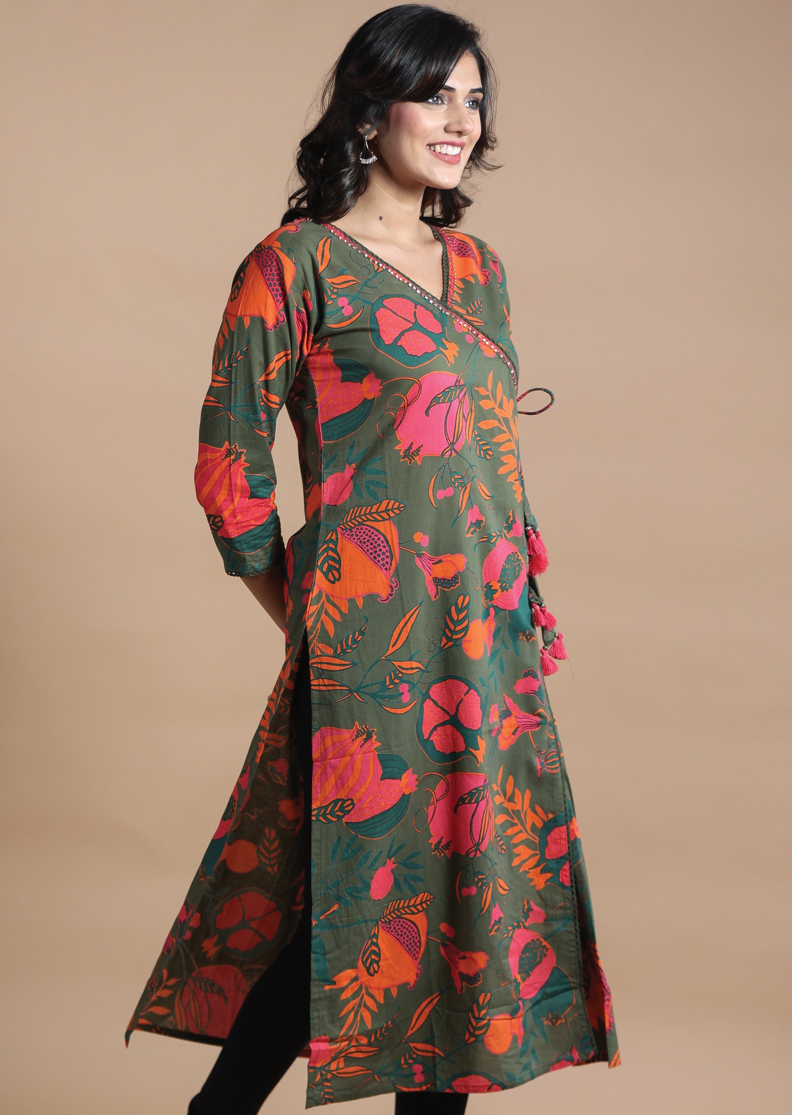 Mehndi Green Cotton Kurti Straight Cut