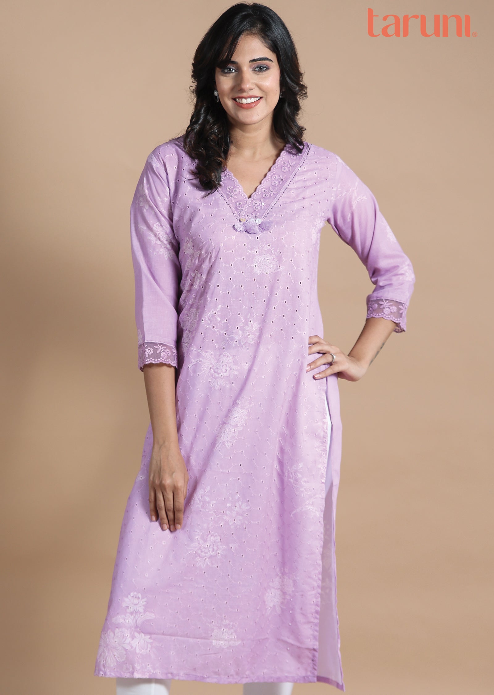 Lavender Cotton Kurti Straight Cut