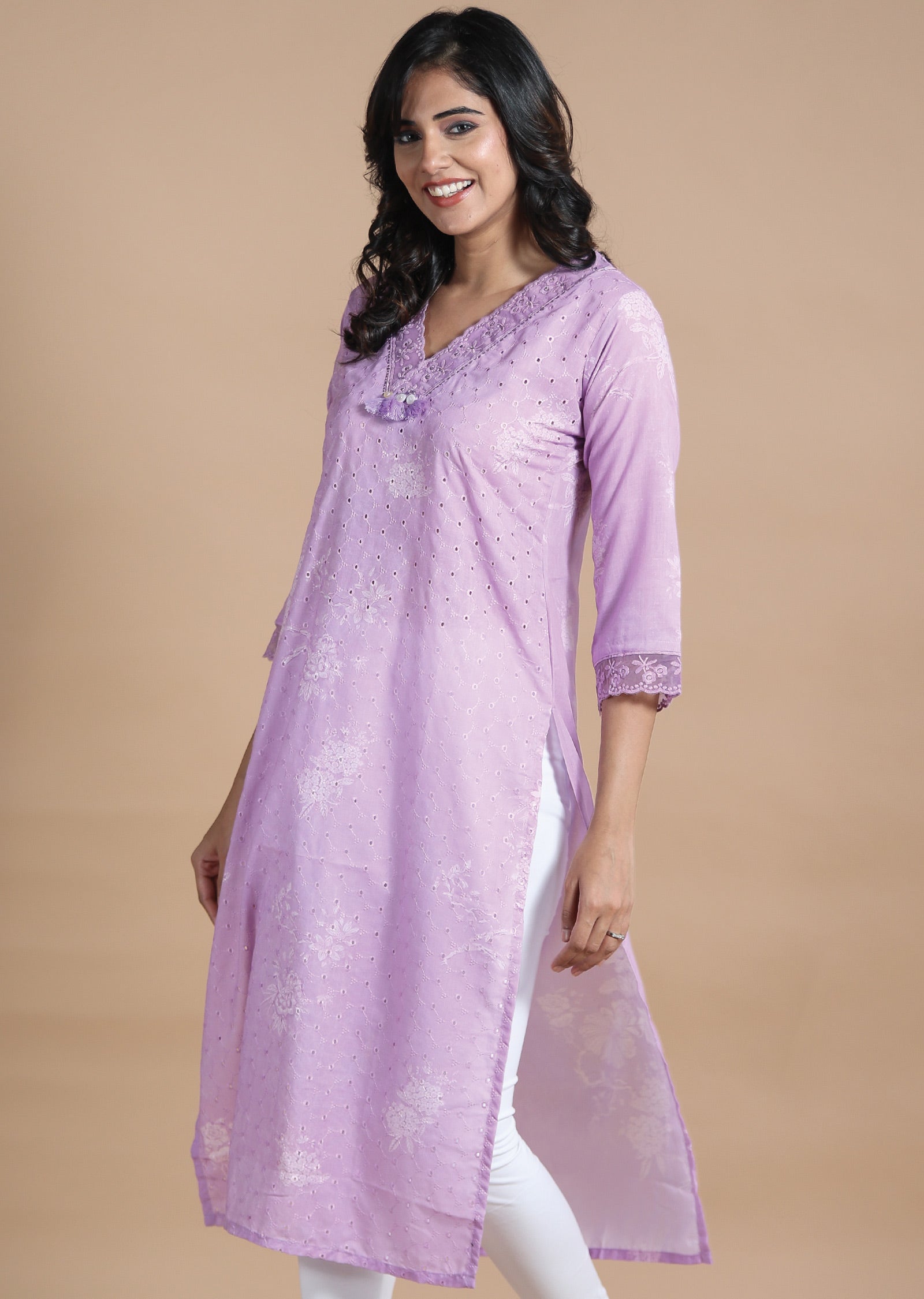 Lavender Cotton Kurti Straight Cut