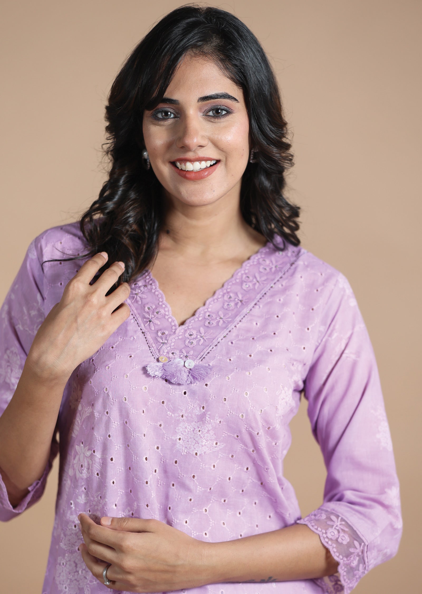 Lavender Cotton Kurti Straight Cut