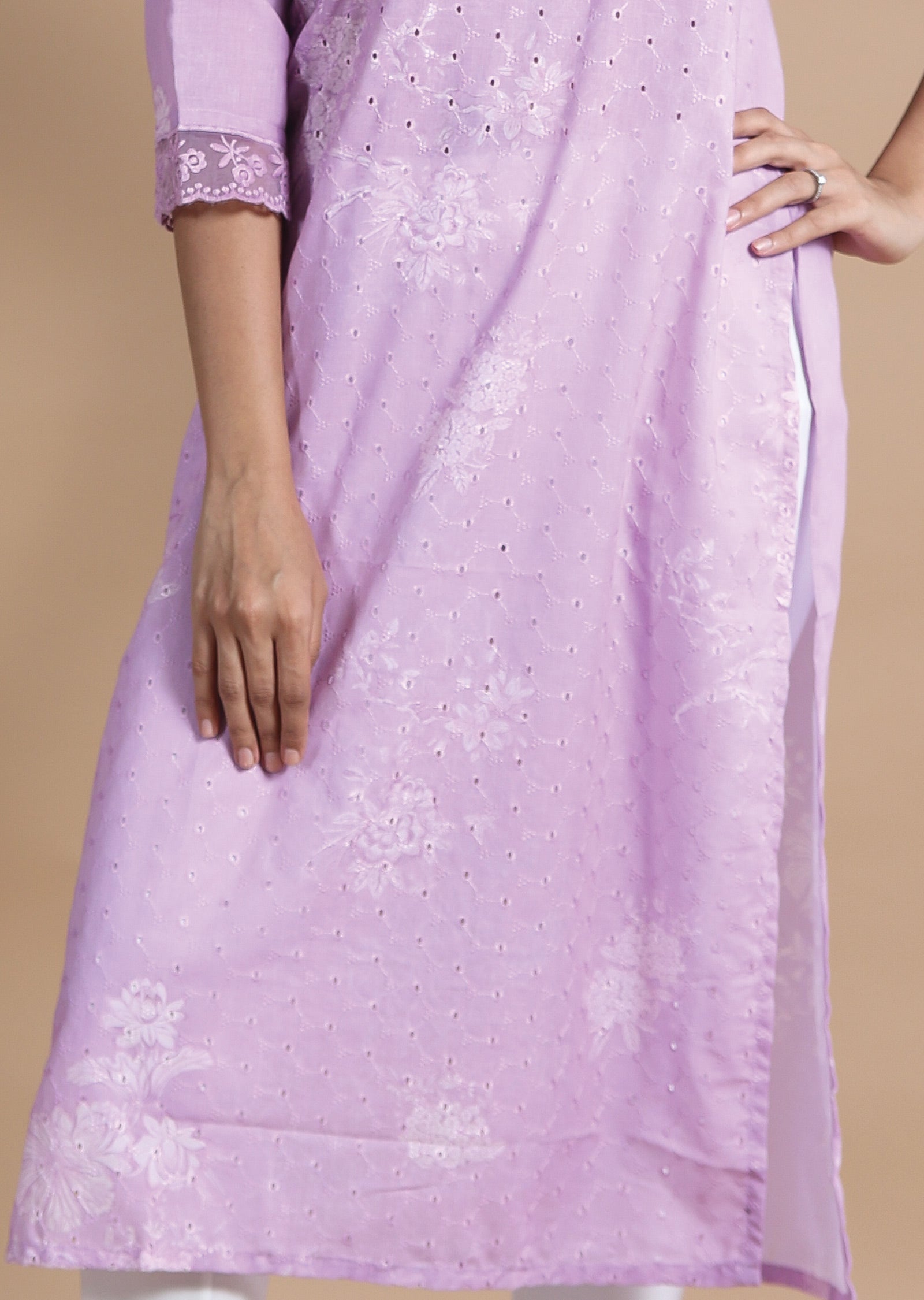 Lavender Cotton Kurti Straight Cut