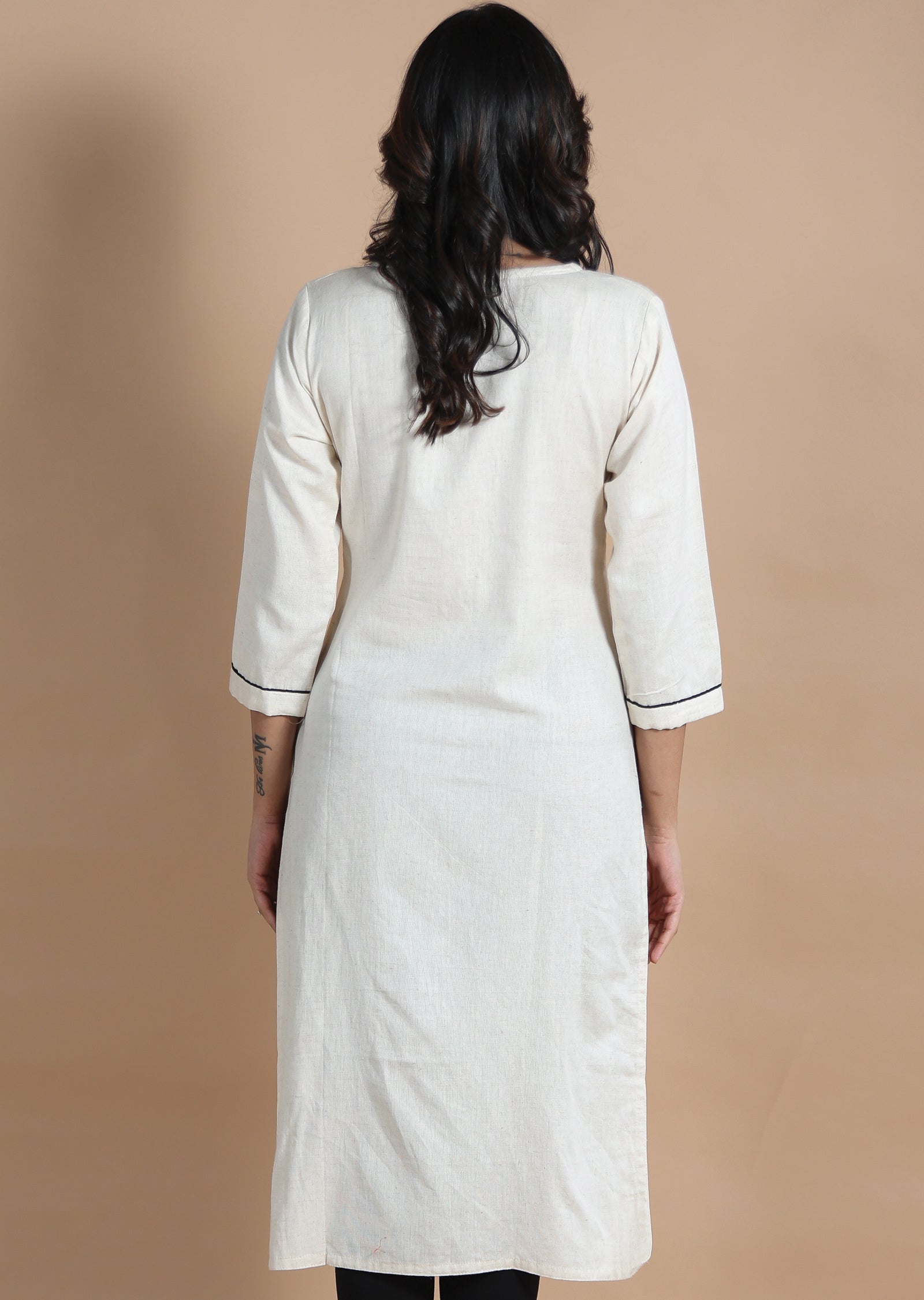Off White Cotton Kurti Straight Cut