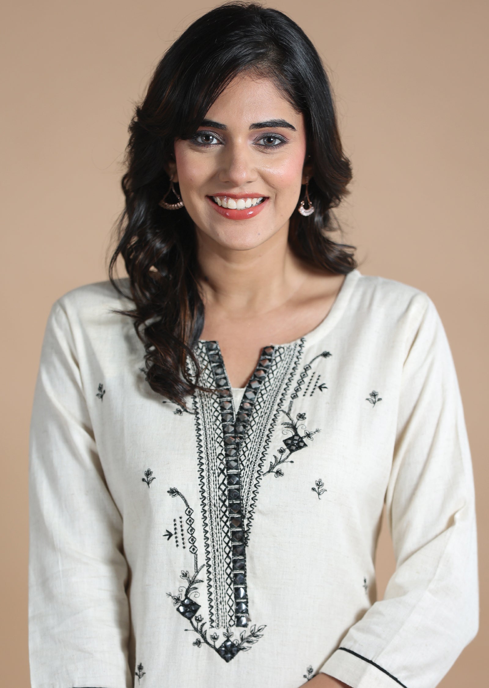 Off White Cotton Kurti Straight Cut